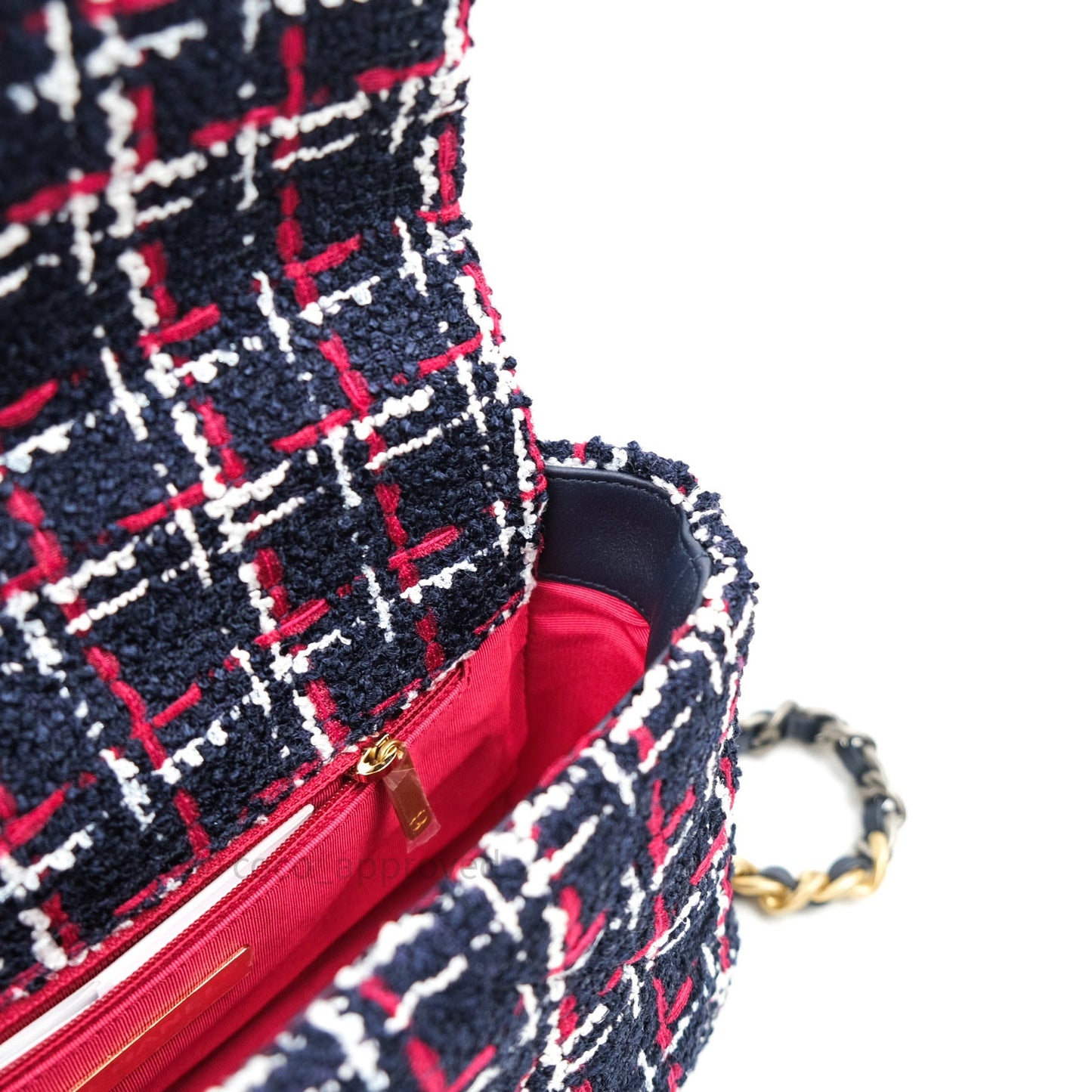 Chanel 19 Small Tweed Red Navy Mixed Hardware