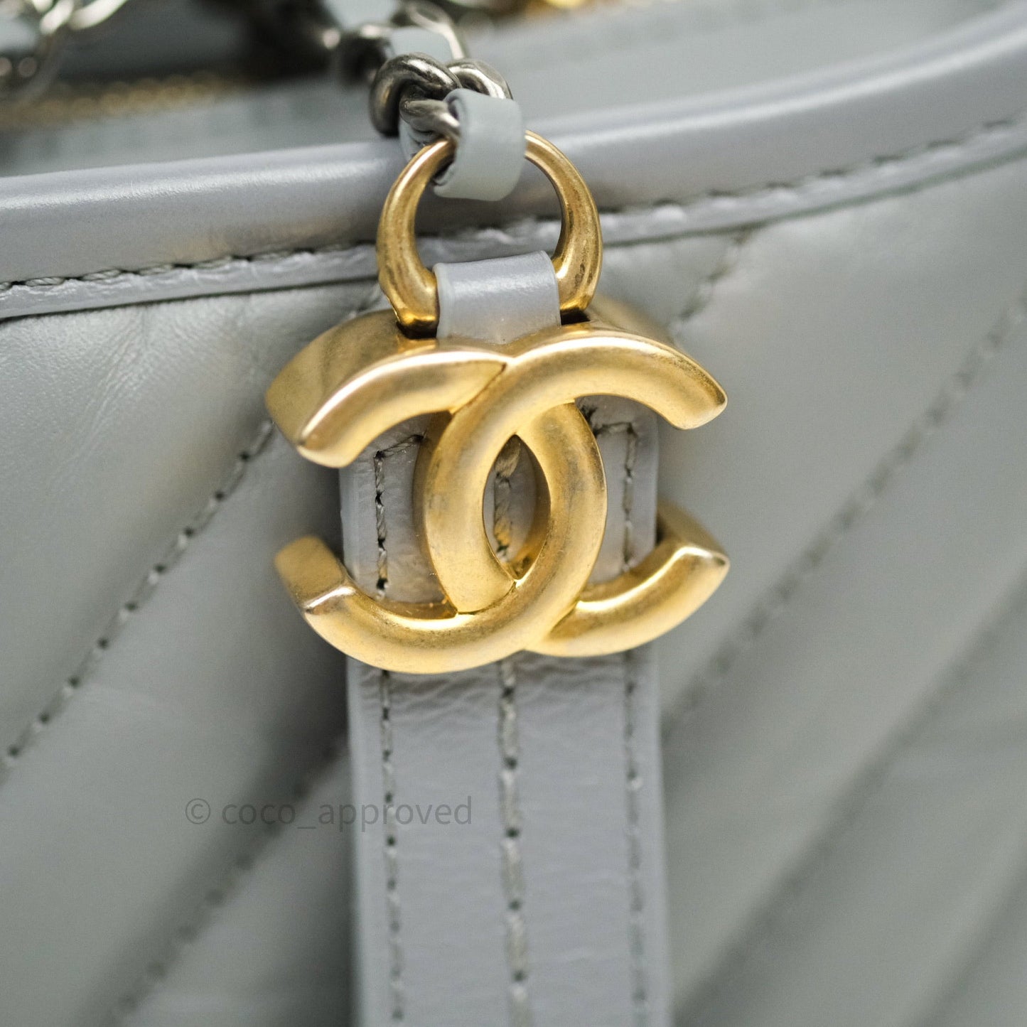 Chanel Calfskin Chevron Small Gabrielle Hobo Grey Mixed Hardware