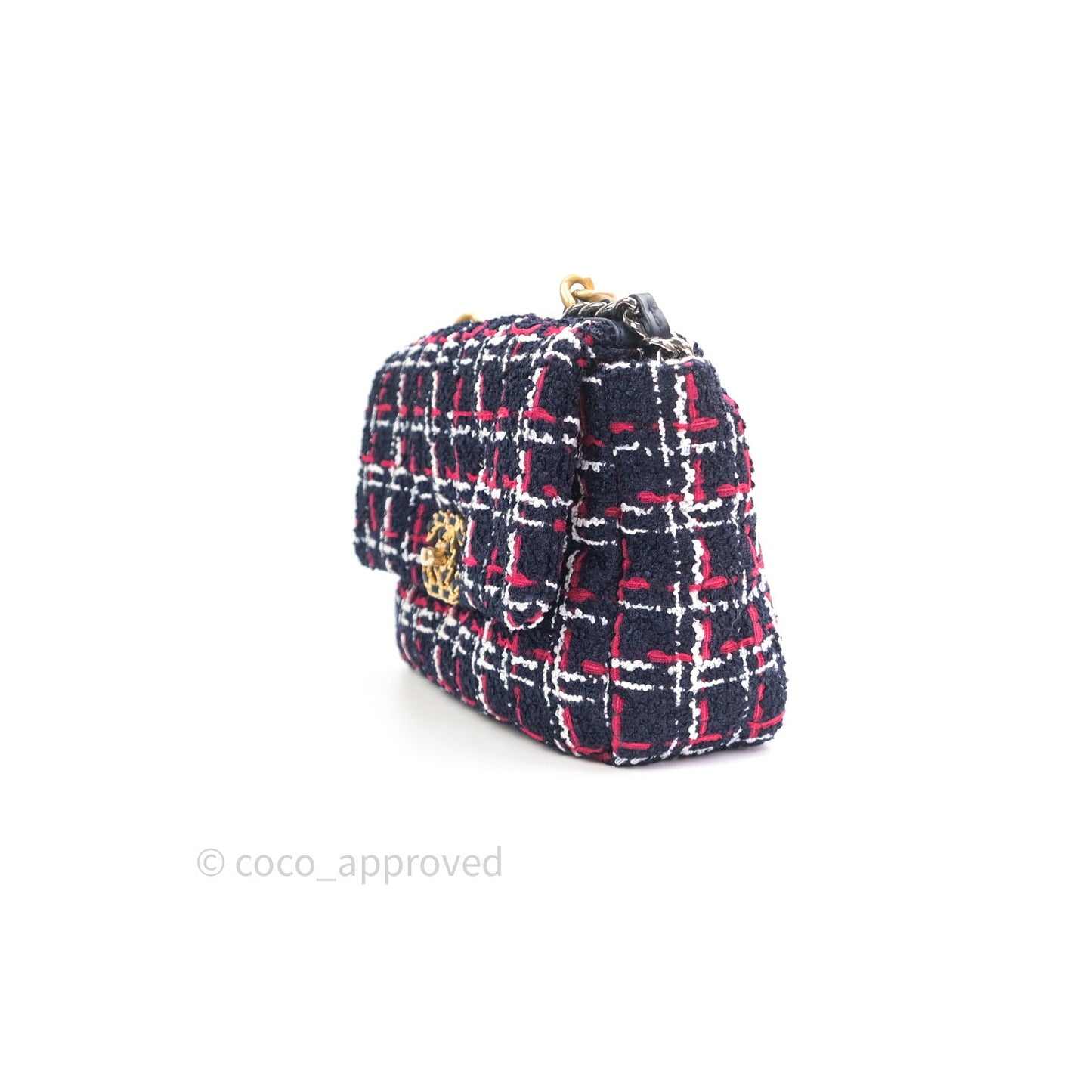 Chanel 19 Small Tweed Red Navy Mixed Hardware