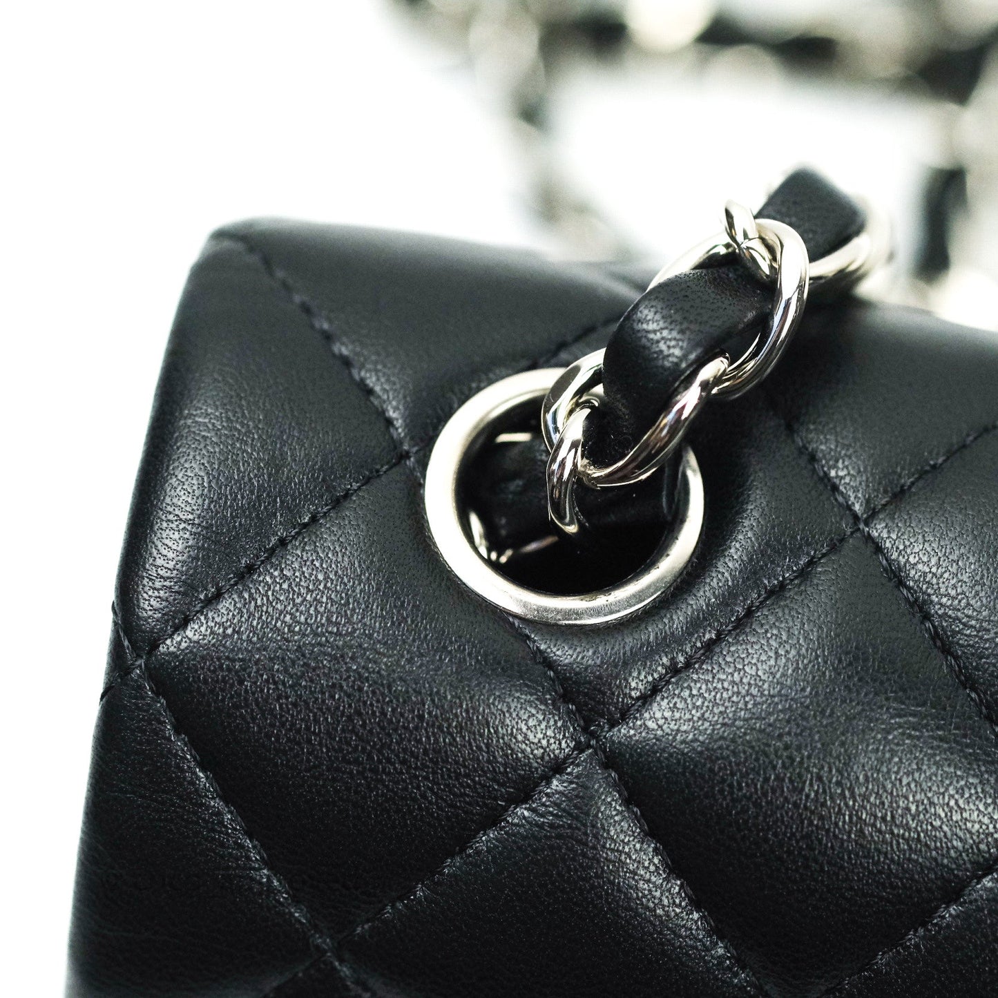 Chanel Quilted Mini Rectangular Black Lambskin Silver Hardware