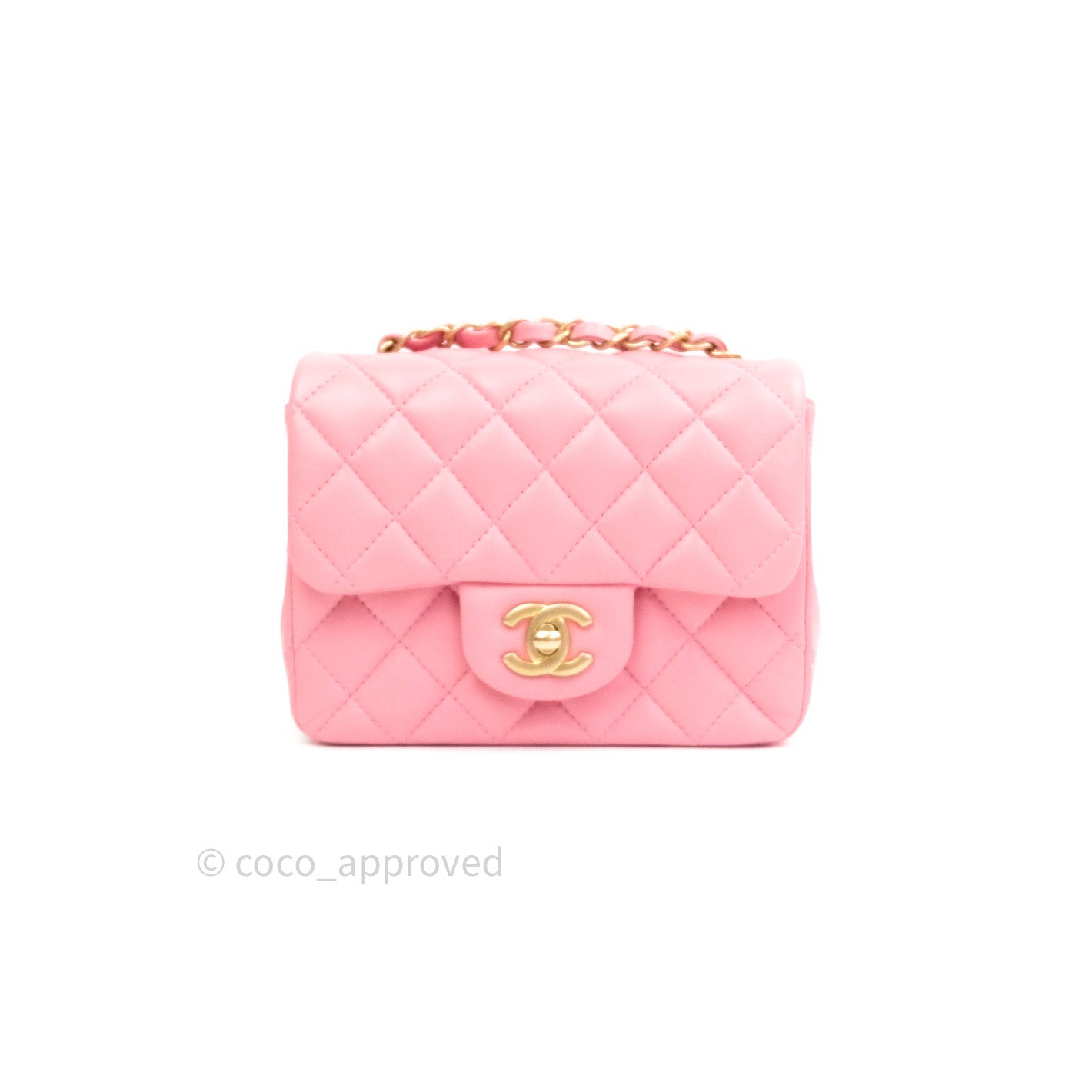 Chanel Mini Square Pink Quilted Lambskin Gold Hardware