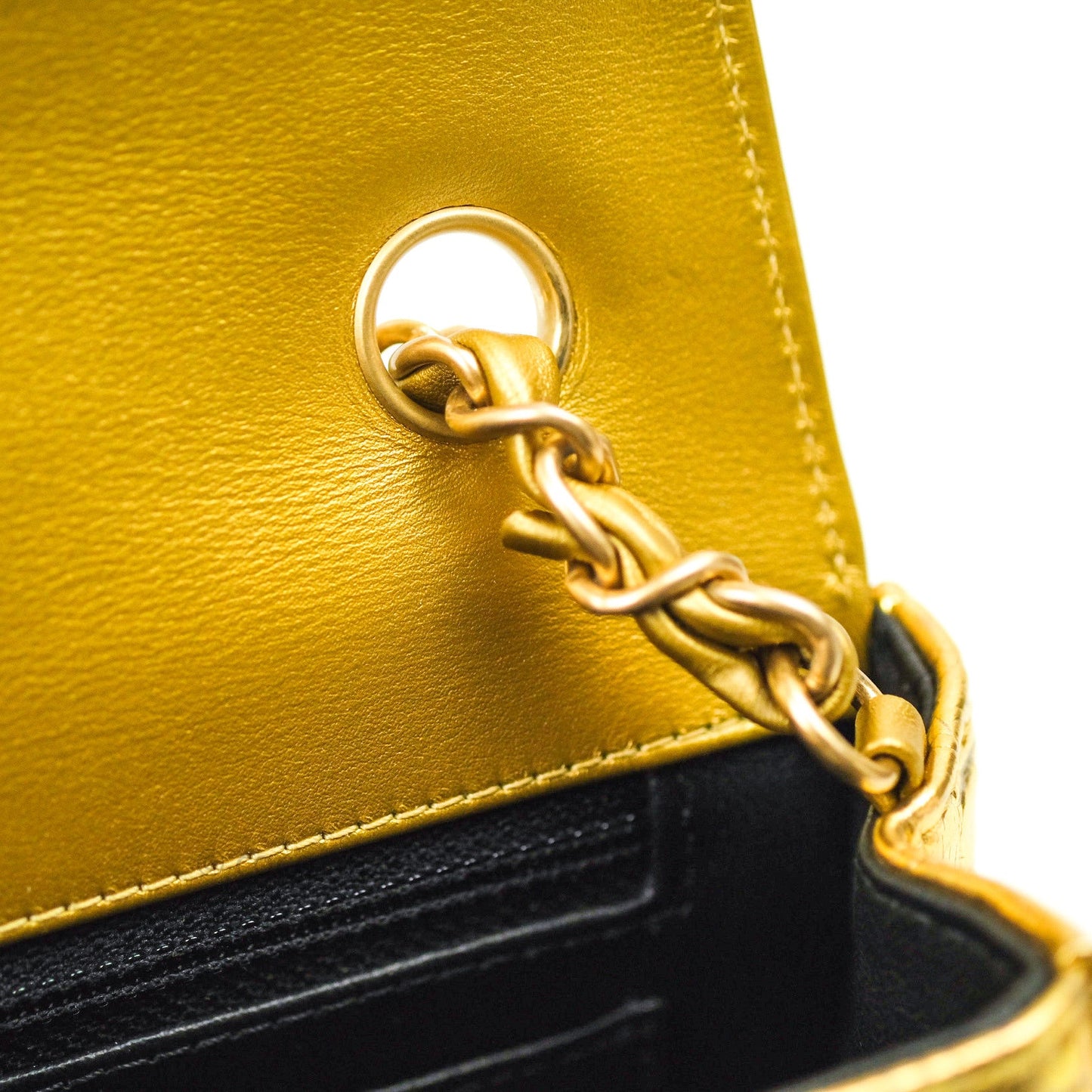 Chanel Gold Metallic Calfskin Crocodile Embossed Rectangular Mini Flap