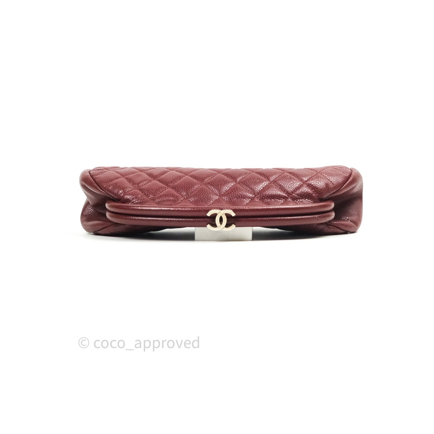 Chanel Quilted Timeless Kisslock Clutch Dark Red Caviar Silver Hardware