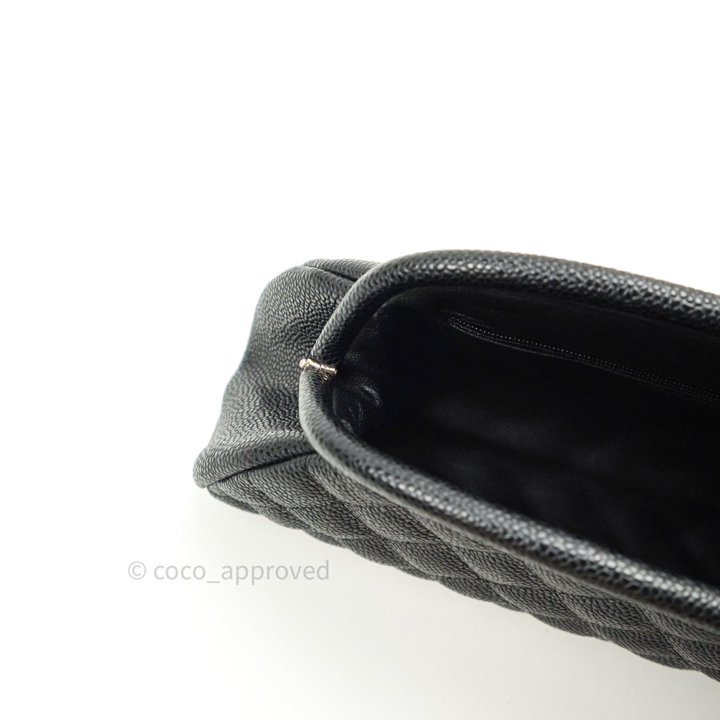 Chanel Quilted Timeless Kisslock Clutch Black Caviar Silver Hardware
