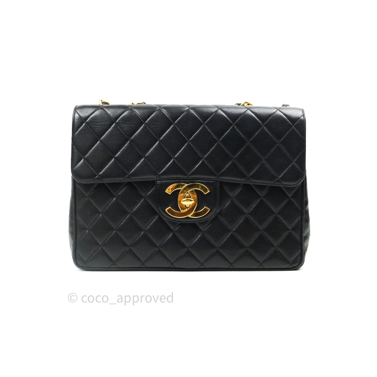Chanel Vintage XL Jumbo Single Flap Black Lambskin 24K Gold Hardware