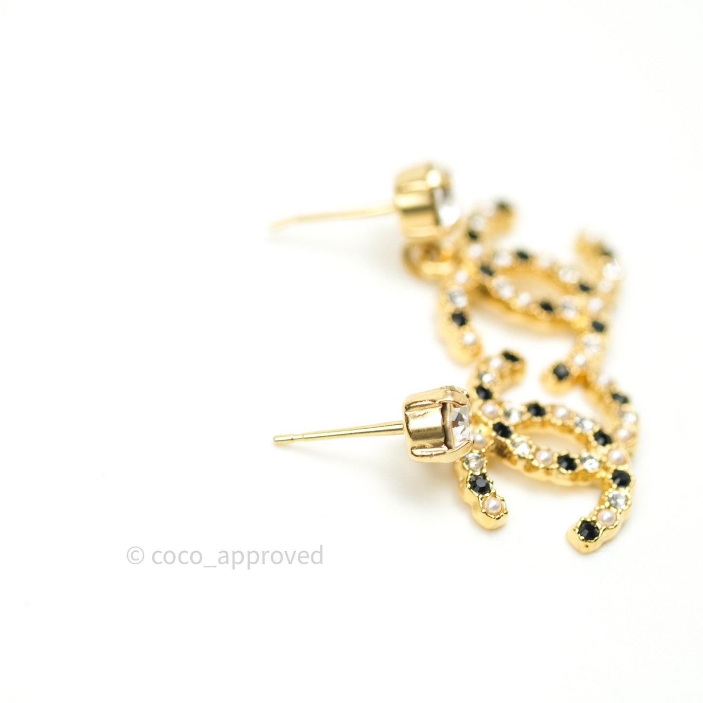 Chanel Earrings Drop CC Gold Crystal