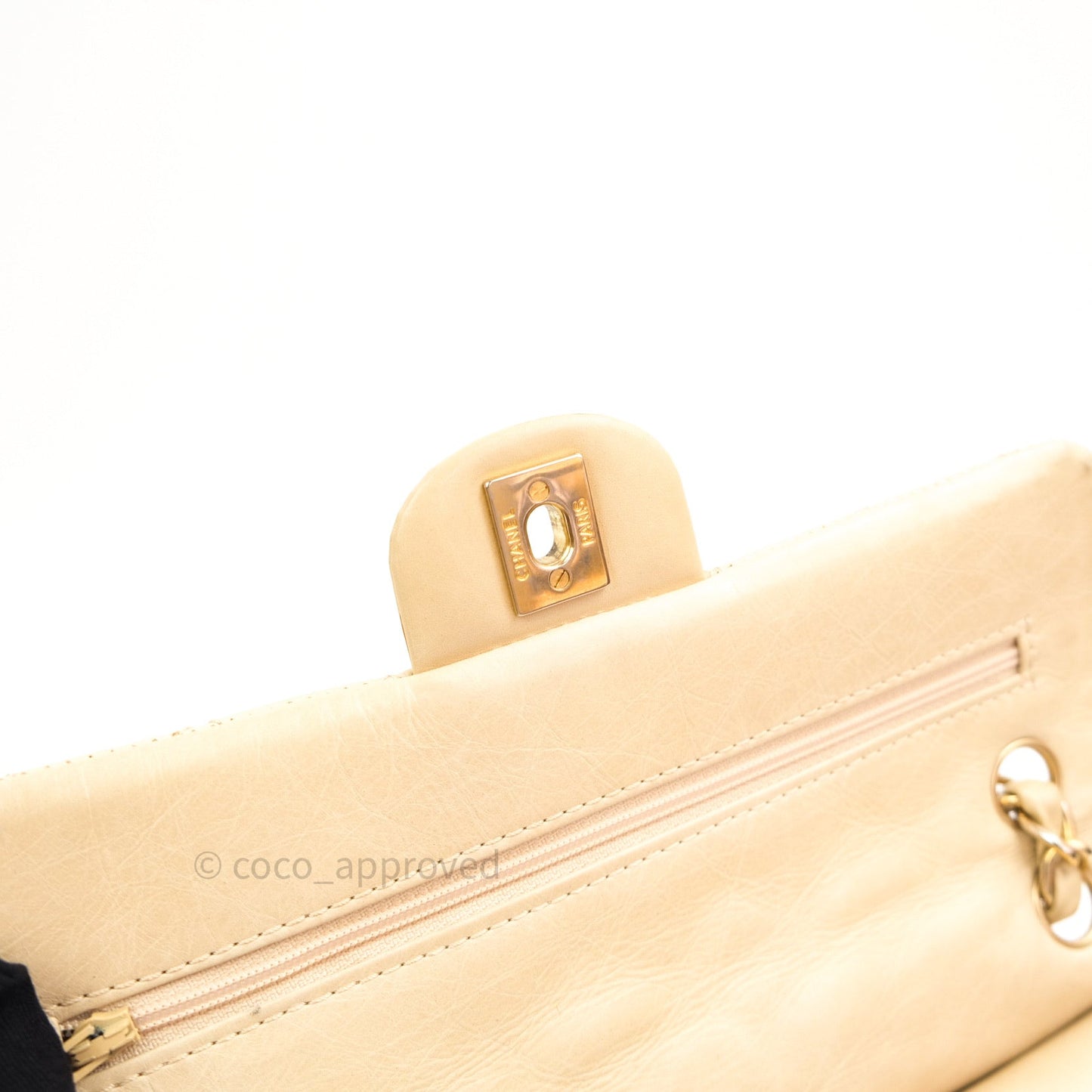 Chanel Vintage Medium Light Beige Calfskin Gold Hardware