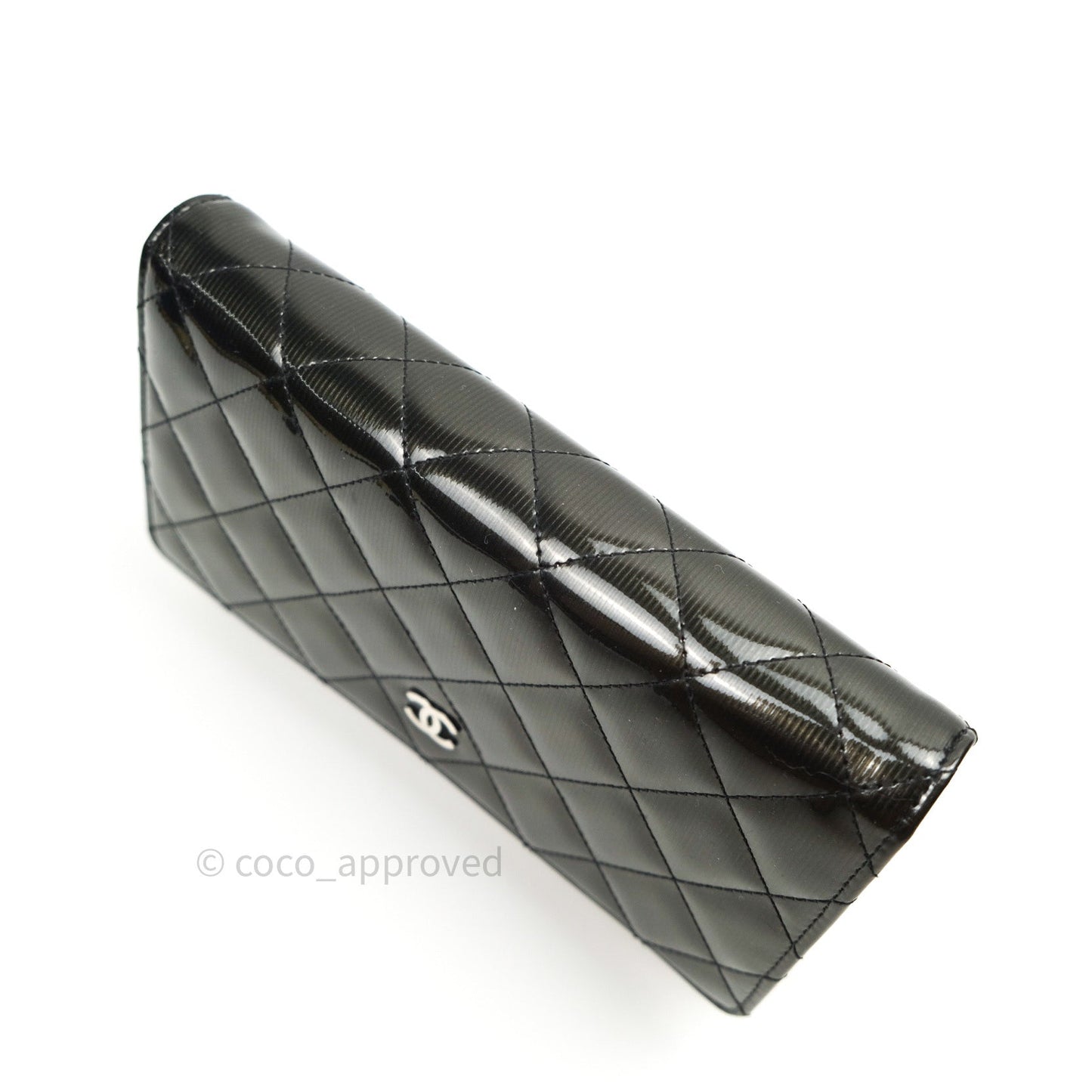 Chanel Quilted Wallet on Chain WOC Dark Green Patent Leather Silver Hardware