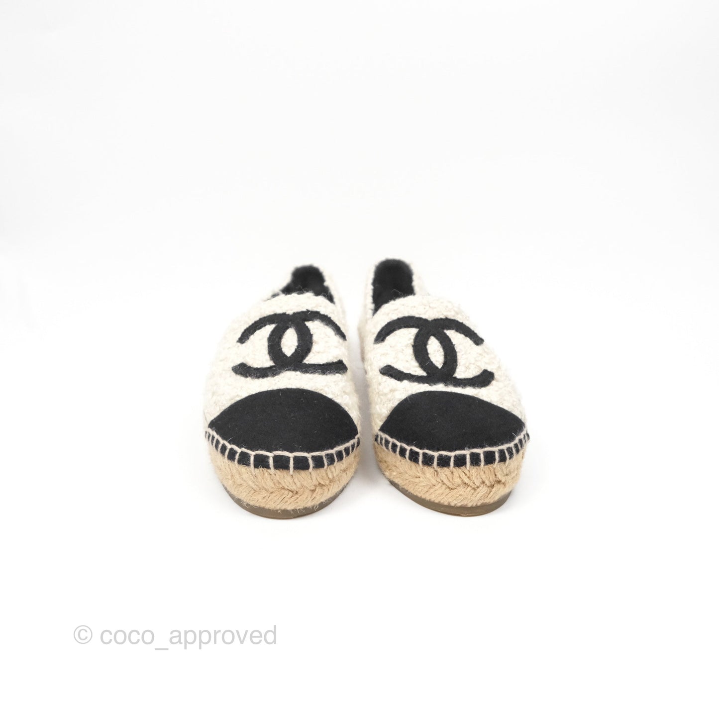 Chanel CC Espadrille Black White Tweed Size 36