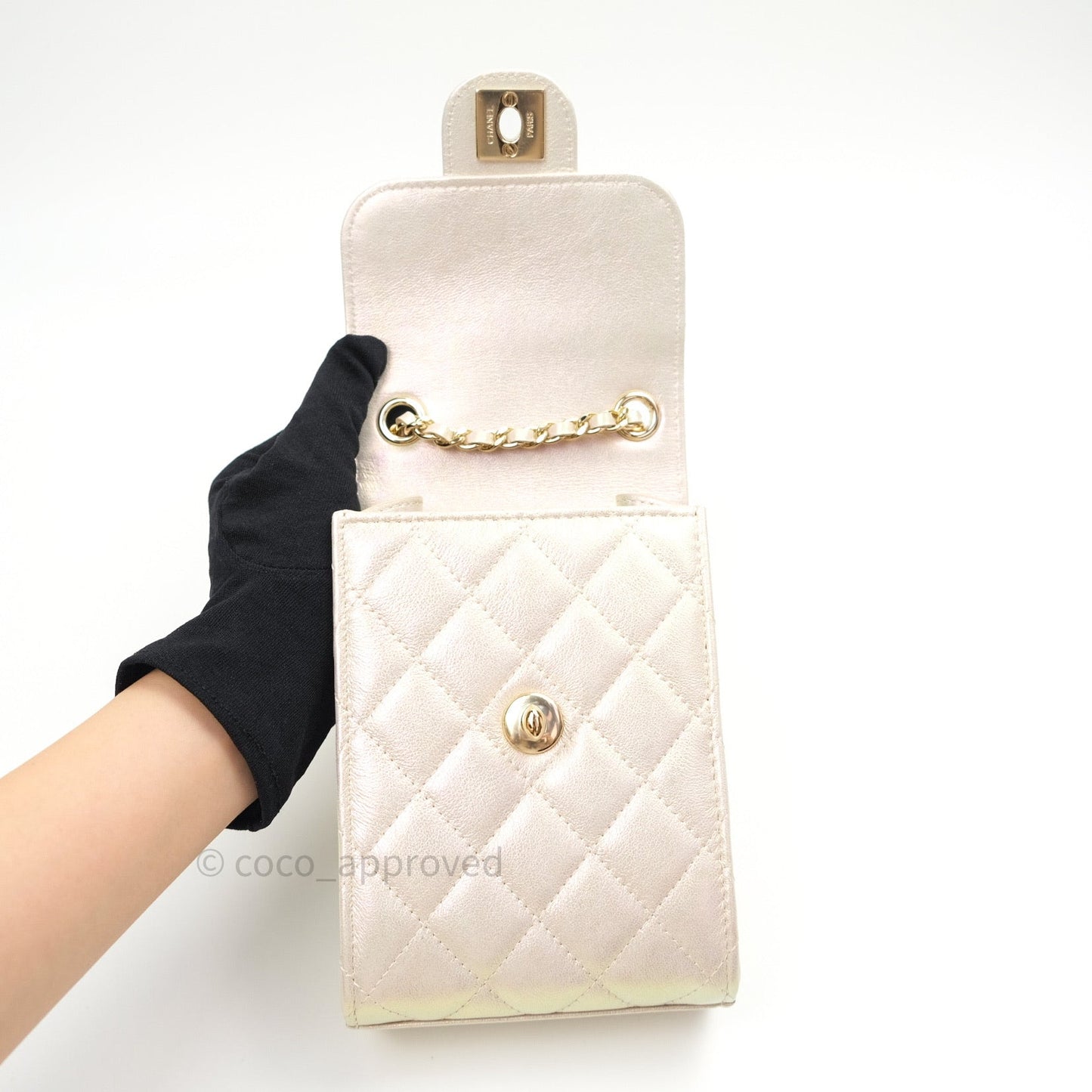 Chanel Classic Ivory Iridescent Gold Hardware Phone Holder