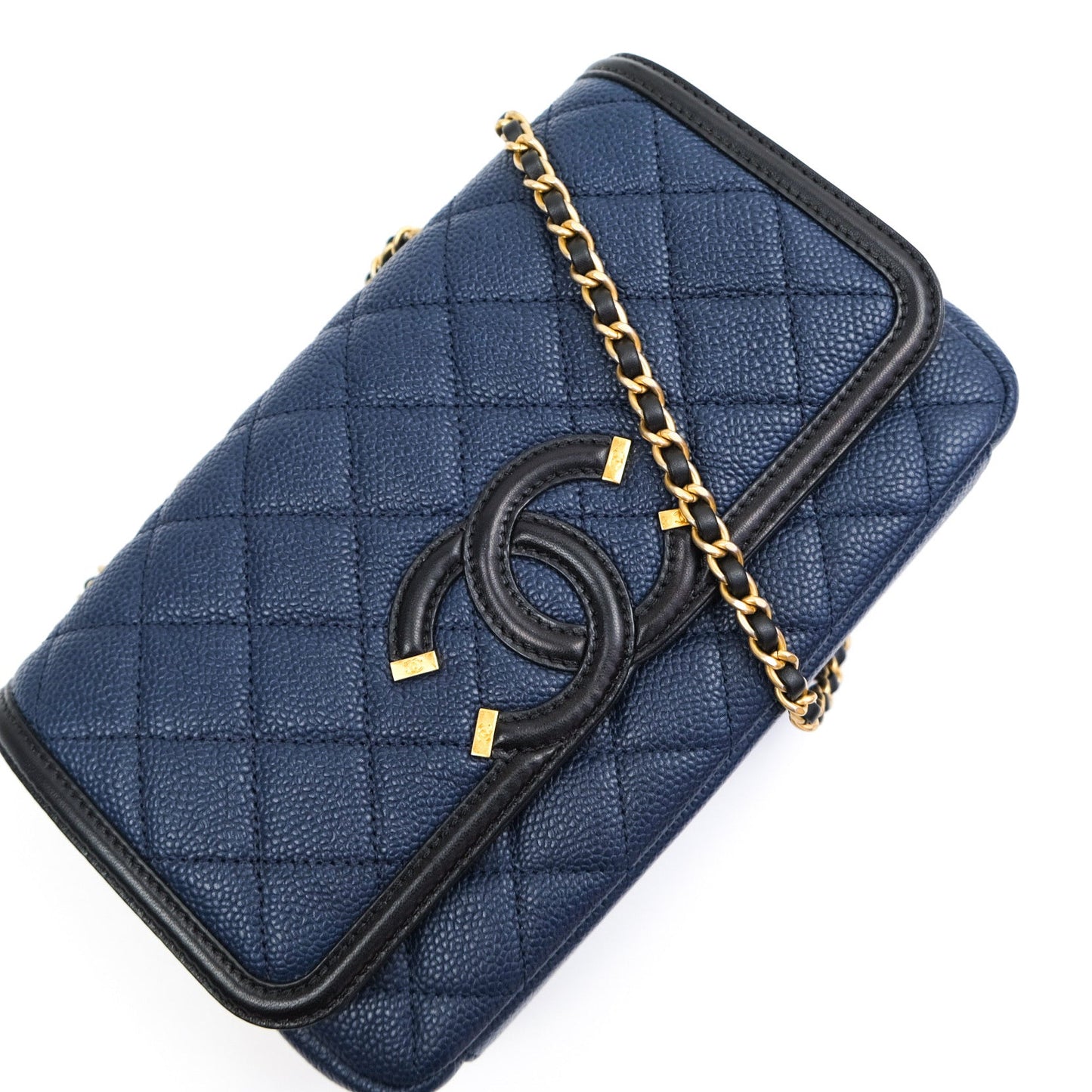 Chanel Caviar Quilted Small CC Filigree Flap Navy Black