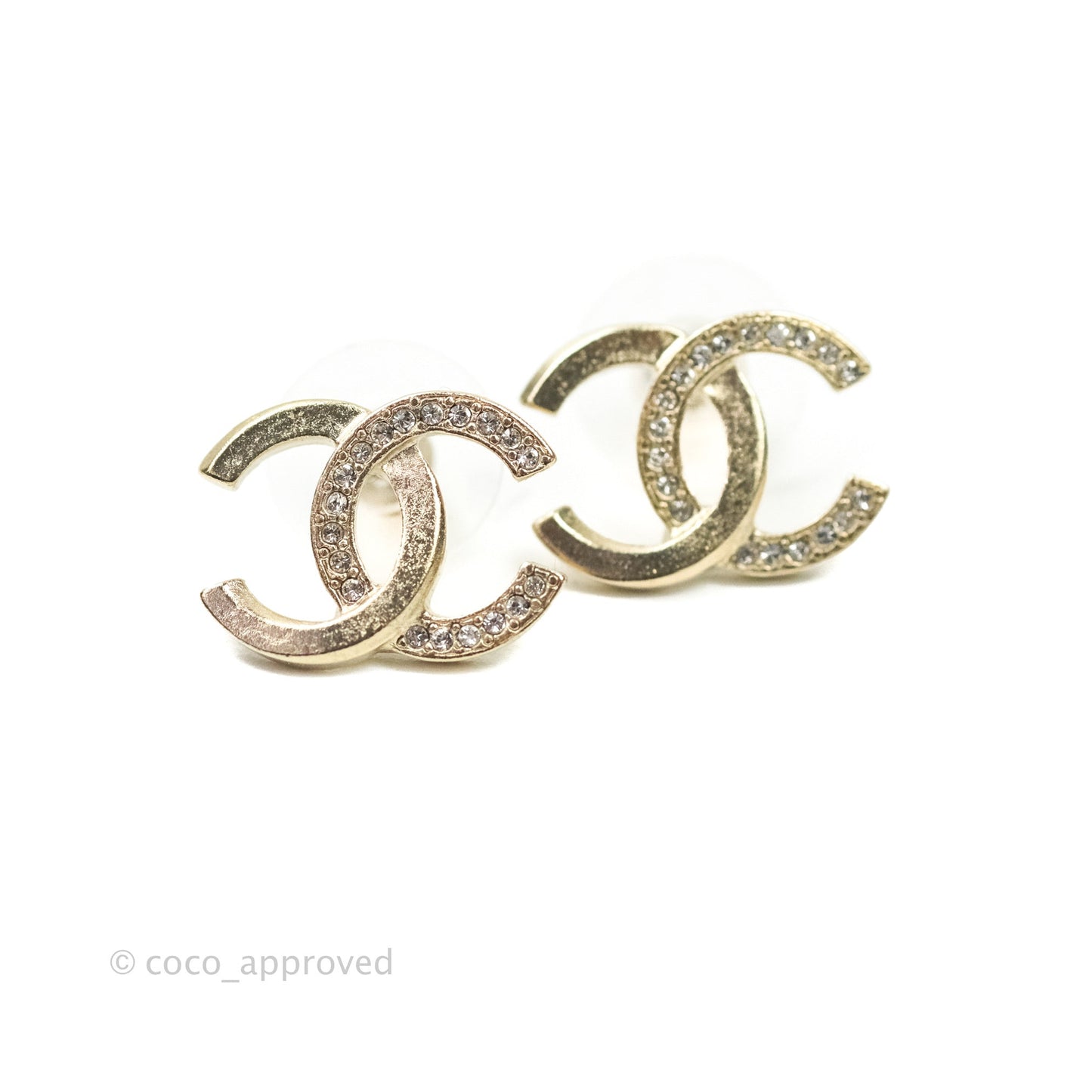 Chanel Crystal CC Earrings Light Gold Tone 20B