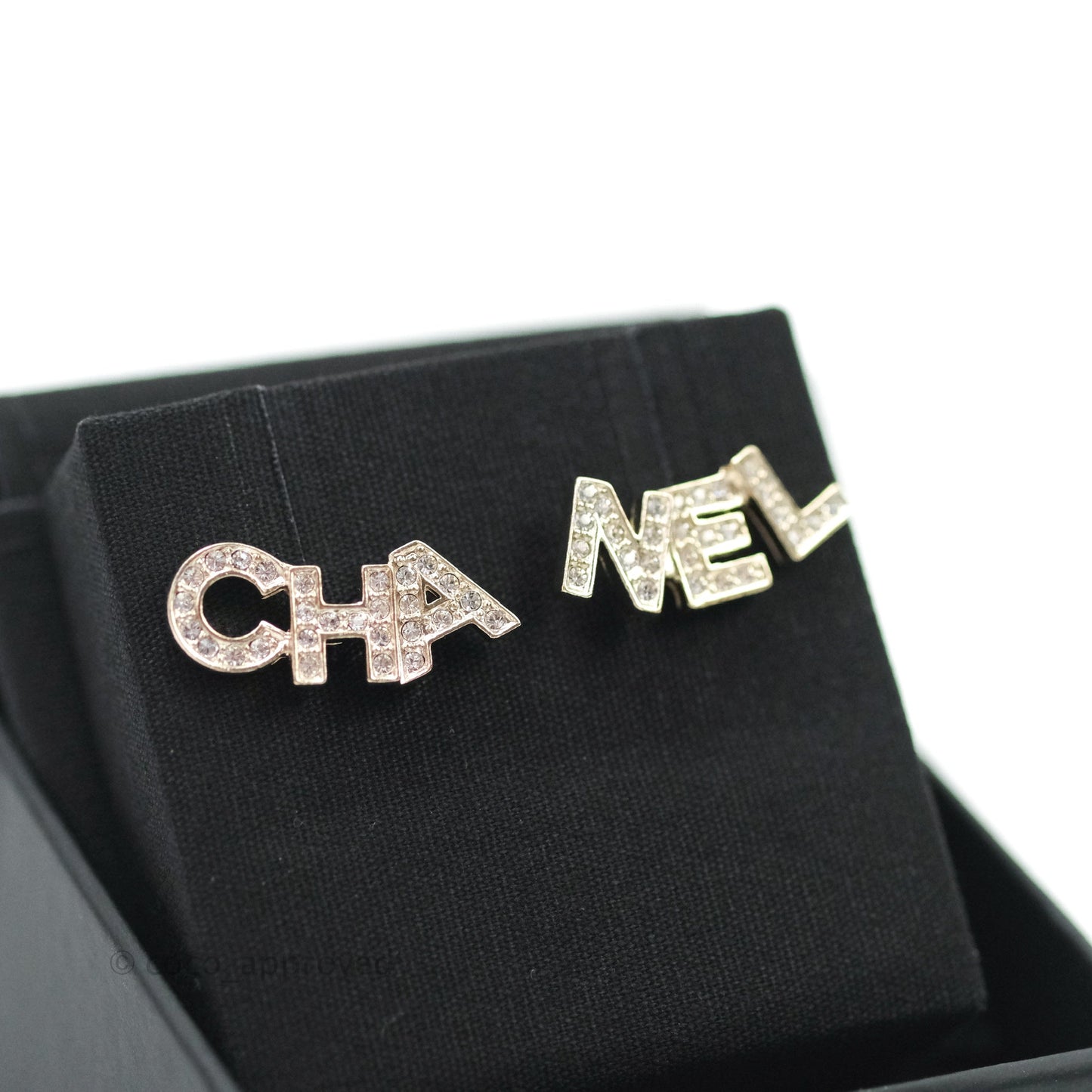 Chanel Crystal Pearl Signature Stud Earrings Gold