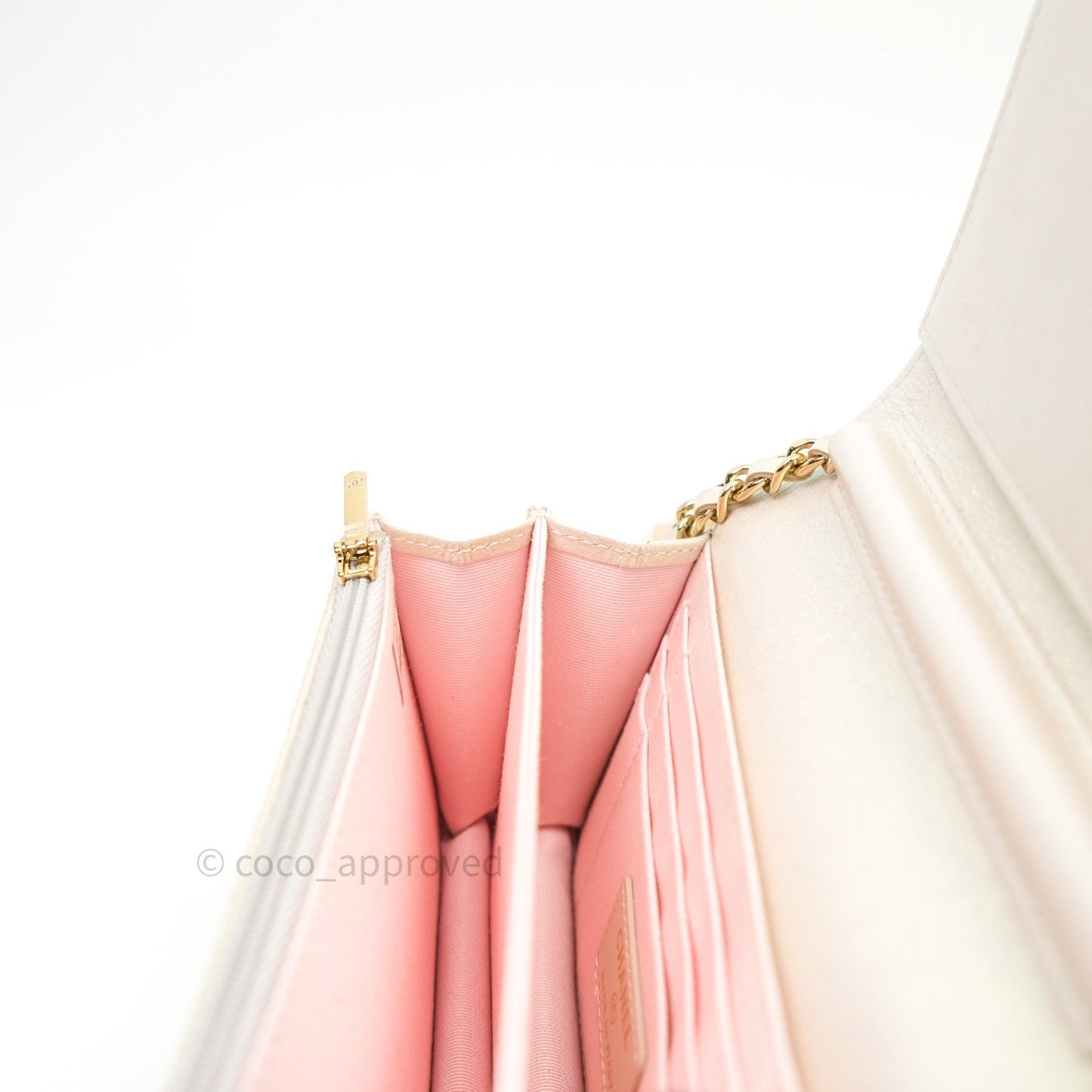 Chanel Quilted Mini Wallet on Chain WOC Iridescent Ivory Gold Hardware 20A