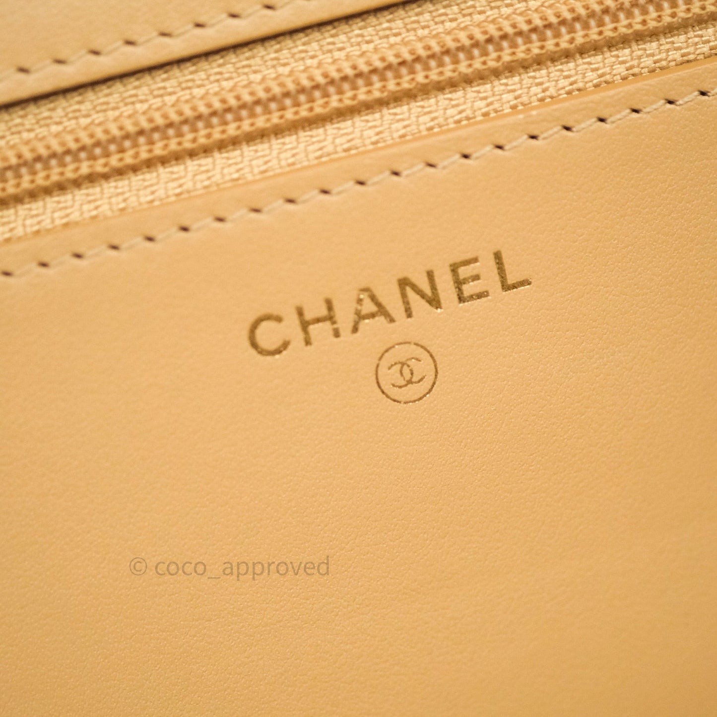 Chanel Quilted Boy Wallet on Chain WOC Beige Caviar Gold Hardware