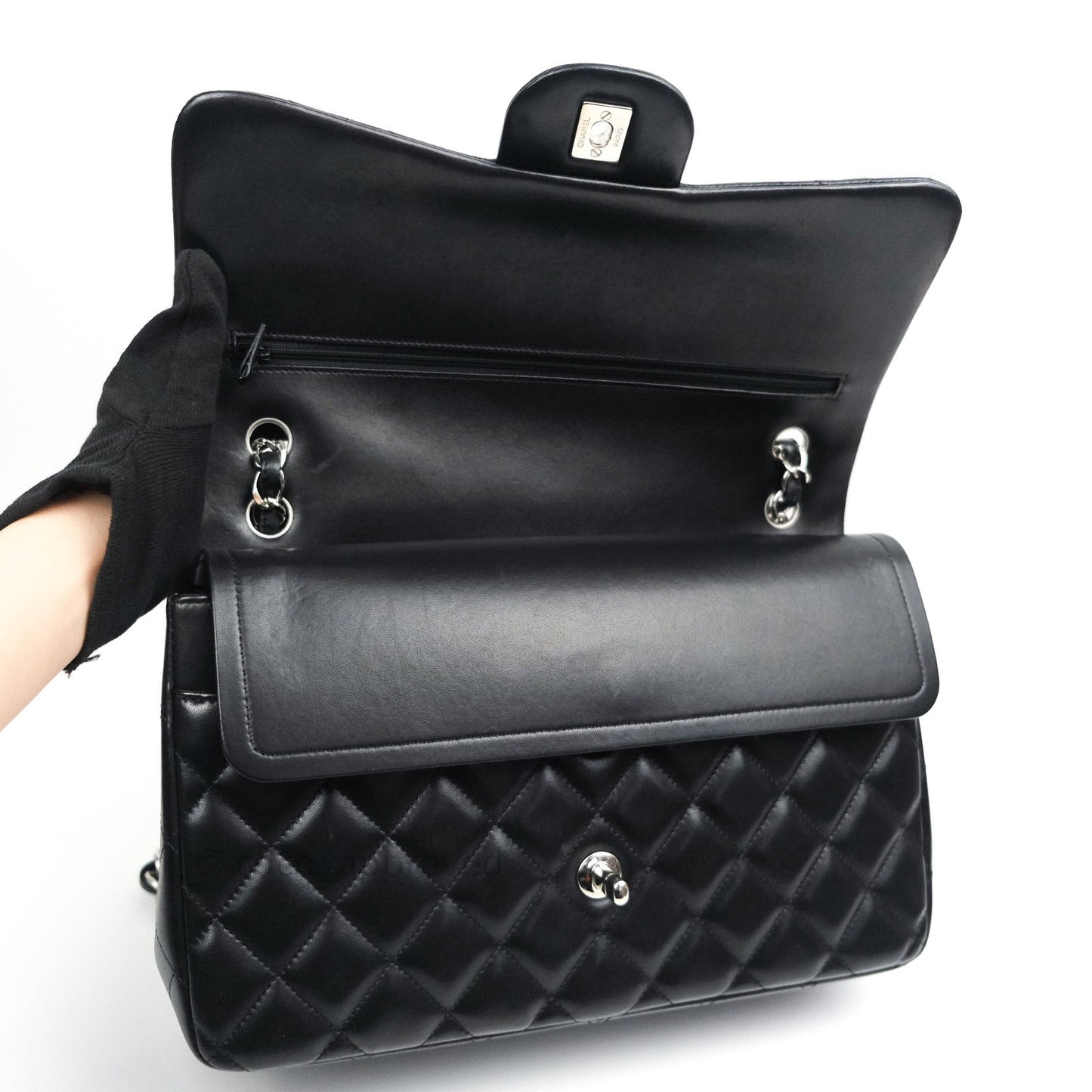 Chanel Classic Jumbo Double Flap Black Lambskin Silver Hardware⁣⁣