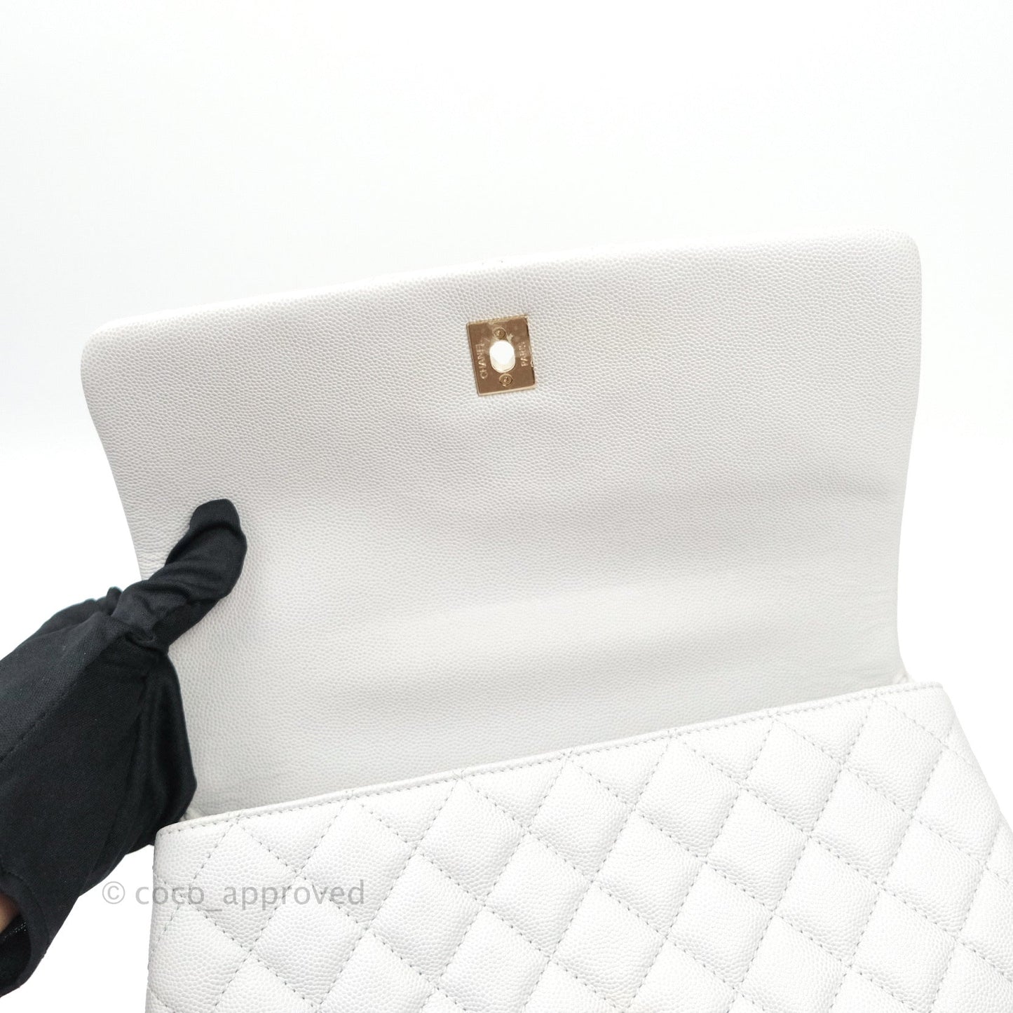 Chanel Small Coco Handle Quilted Light Grey Light Gold Hardware