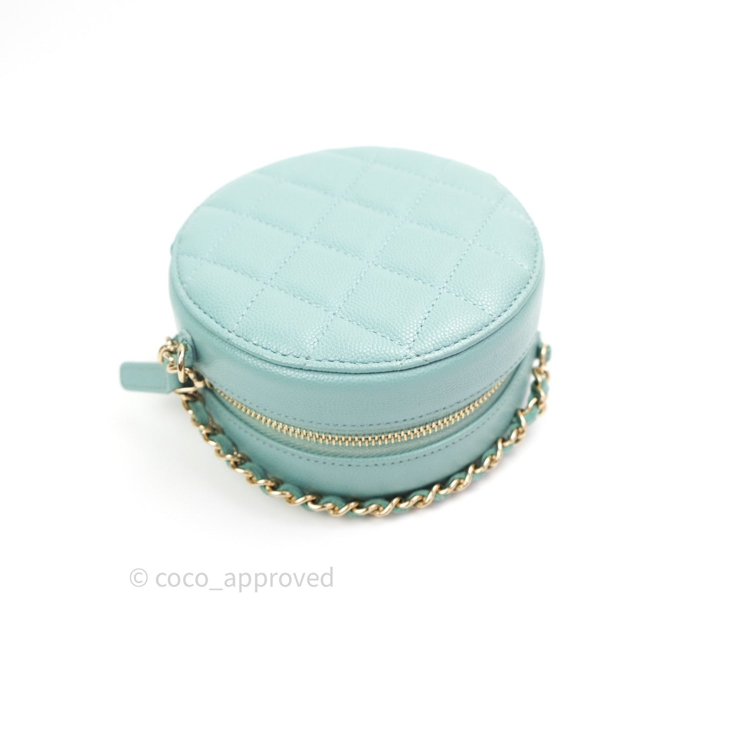 Chanel Round Circle Bag Tiffany Blue Caviar Light Gold Hardware