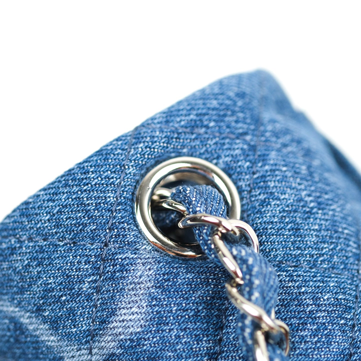 Chanel Mini Square Blue Denim Silver Hardware