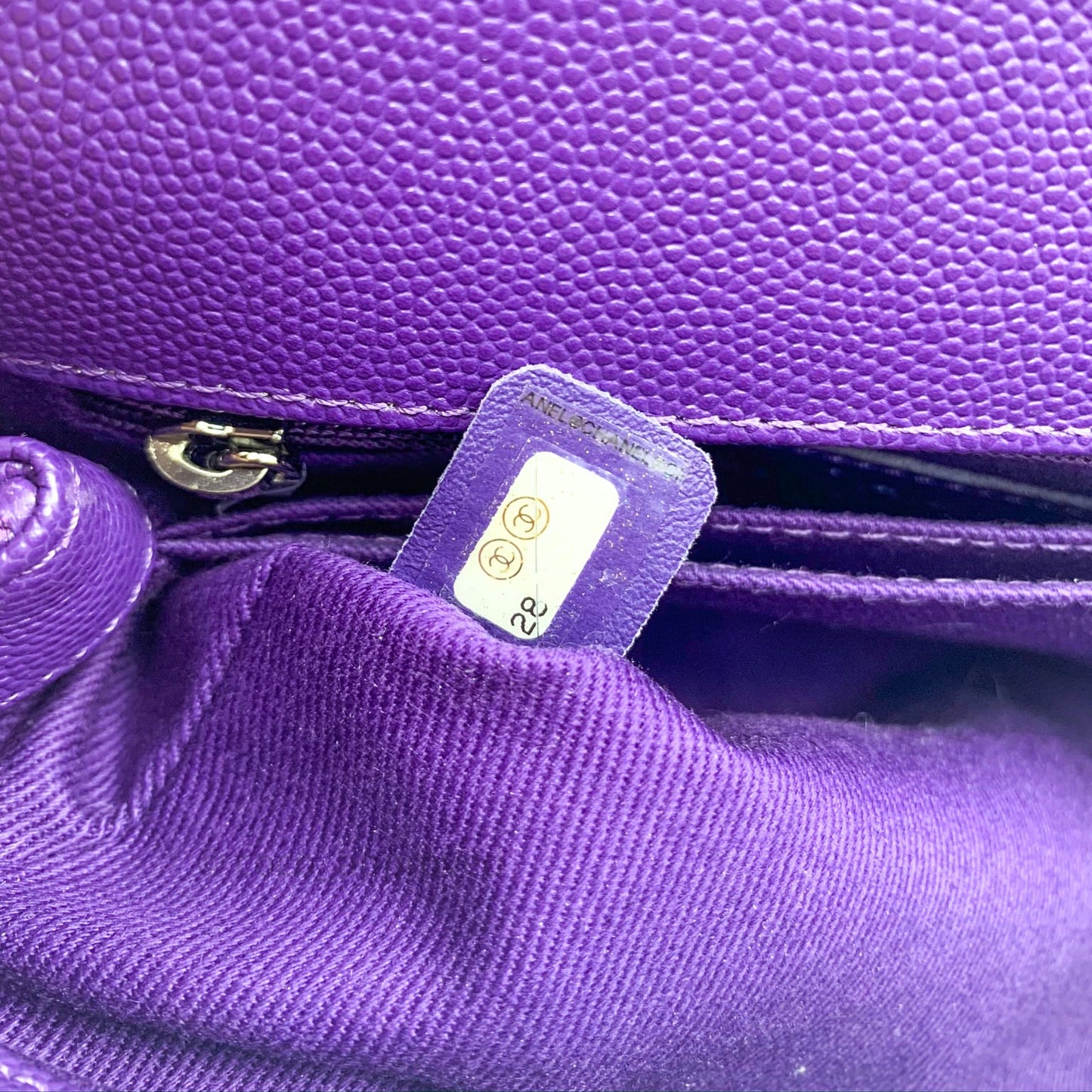 Chanel Mini Coco Handle Chevron Purple Caviar Quilted Dark Silver Hardware