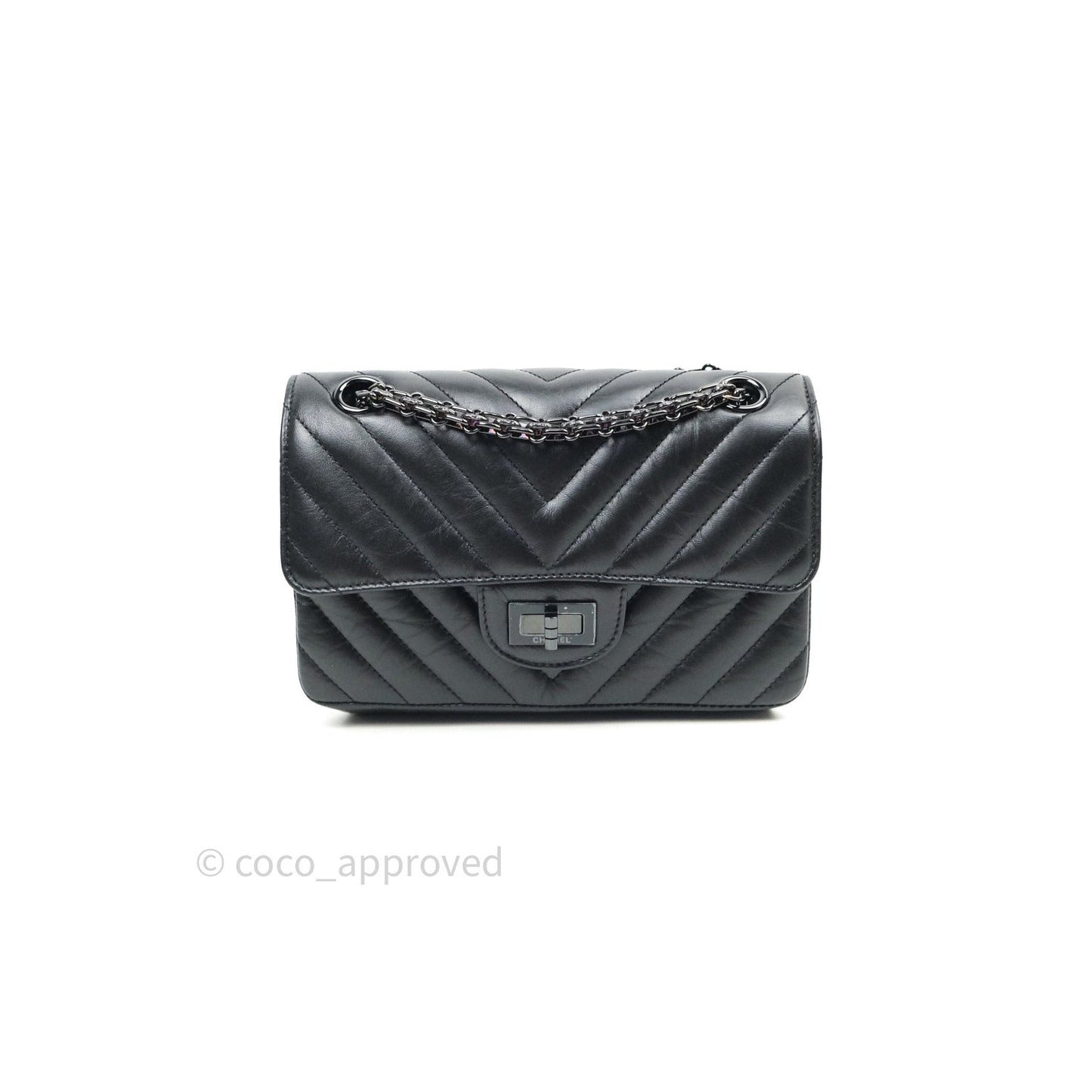 Chanel Mini Reissue 224 So Black Chevron Calfskin Black Hardware