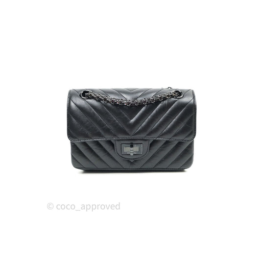 Chanel Mini Reissue 224 So Black Chevron Calfskin Black Hardware
