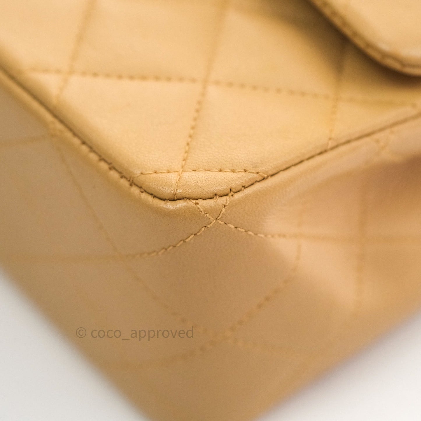 Chanel Vintage M/L Medium Double Flap Bag Beige Lambskin 24K Gold Hardware