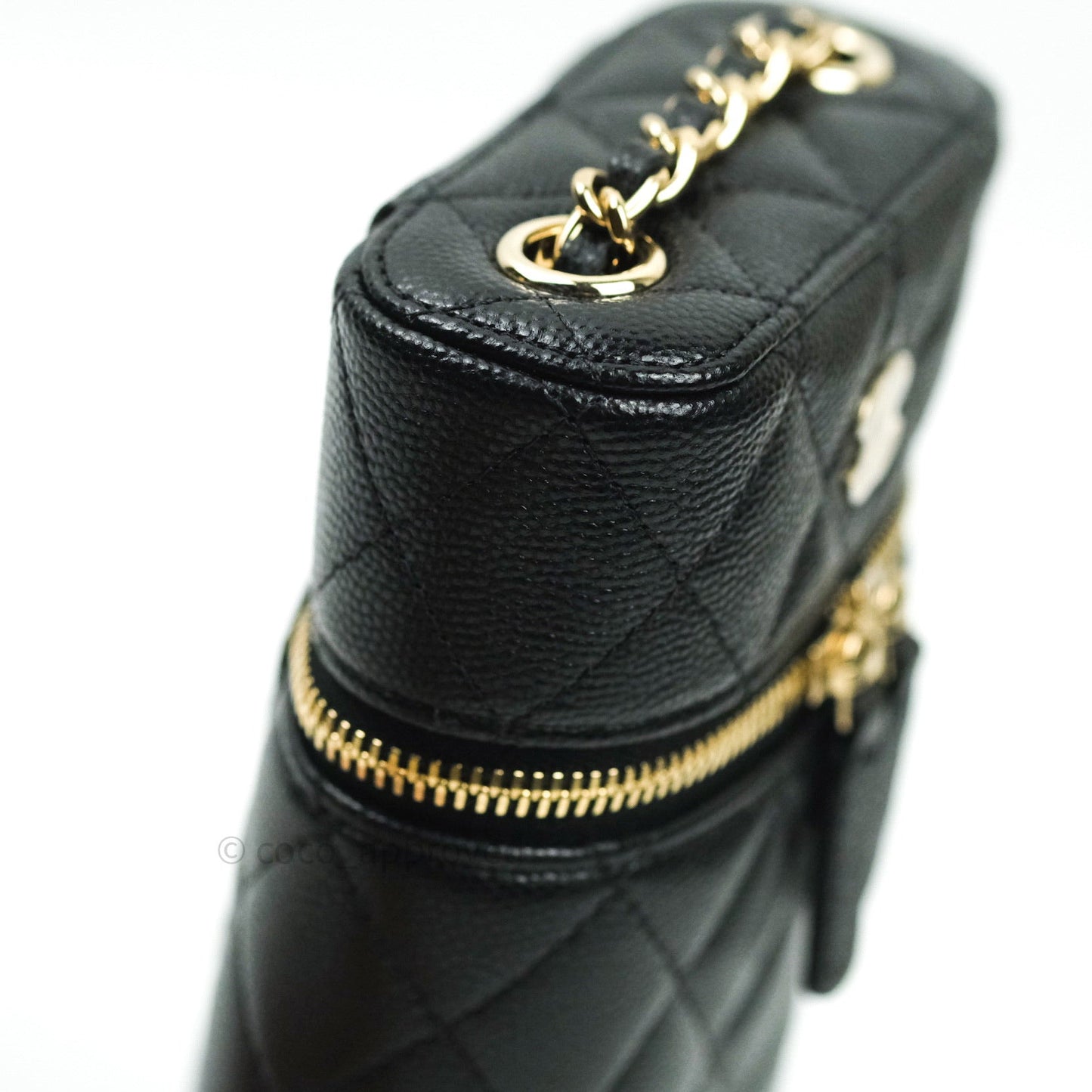 Chanel Vanity Phone Holder With Chain Black Caviar Gold Hardware