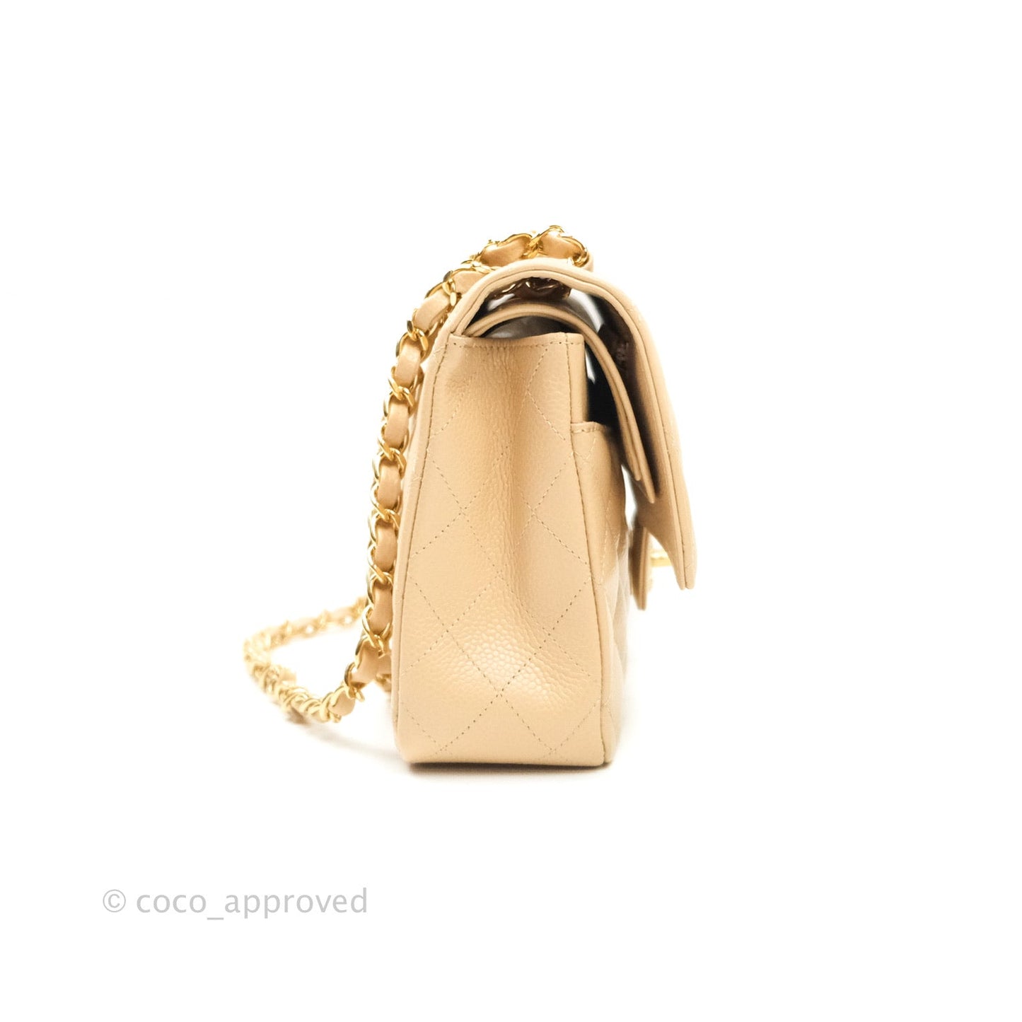 Chanel Classic M/L Medium Double Flap Bag Beige Caviar Gold Hardware