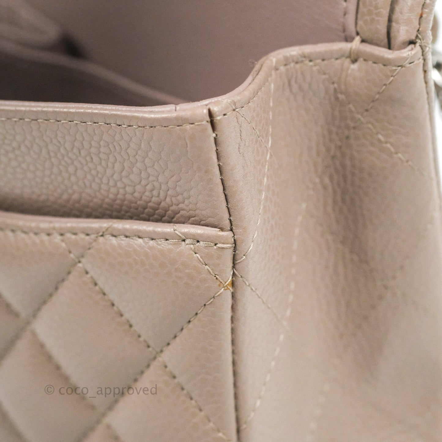 Chanel Classic M/L Medium Flap Quilted Taupe Grey Caviar Silver Hardware