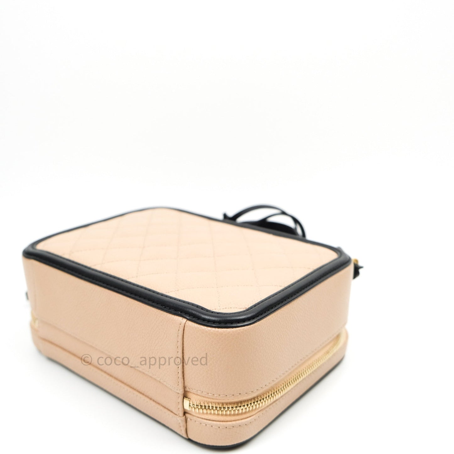 Chanel Quilted Medium CC Filigree Vanity Case Beige Caviar Gold Hardware