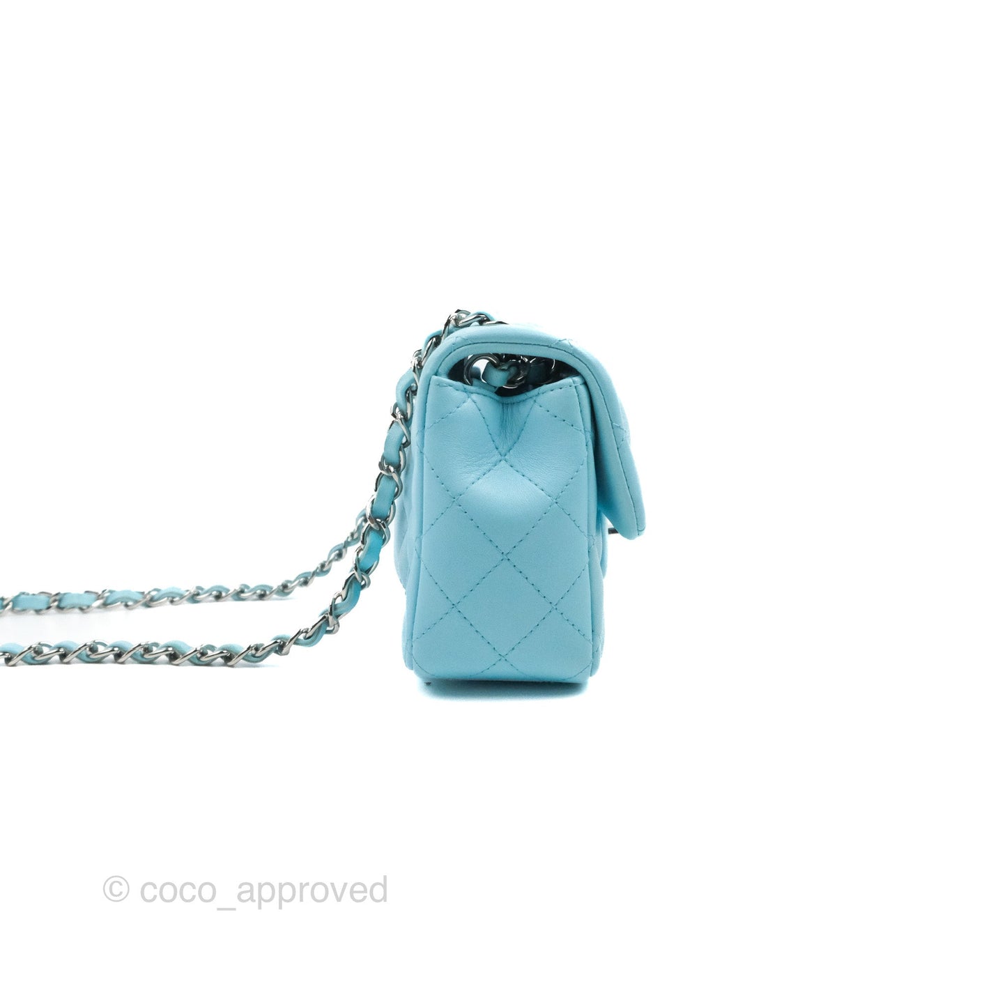 Chanel Quilted Mini Rectangular Flap Light Blue Lambskin Silver Hardware