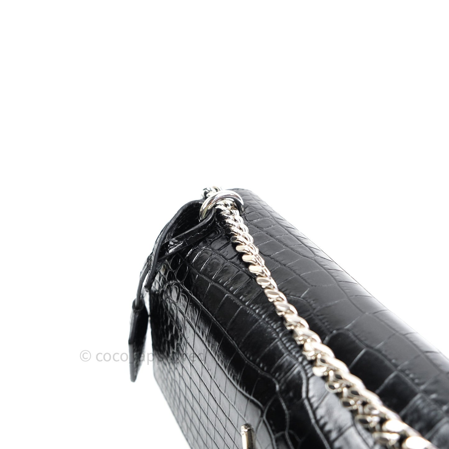 Saint Laurent Sunset Medium Black Crocodile Embossed Calfskin Silver Hardware