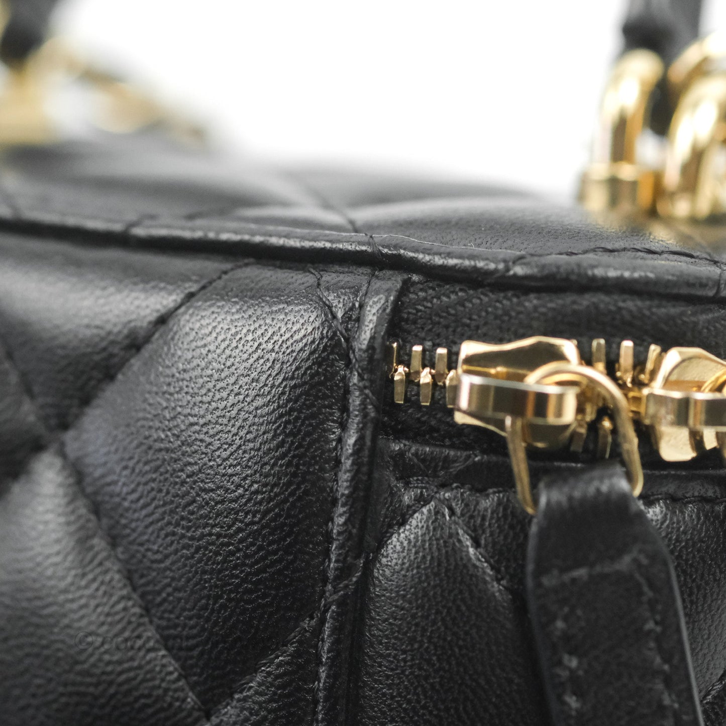 Chanel Mini Top Handle Vanity With Chain Black Lambskin Gold Hardware