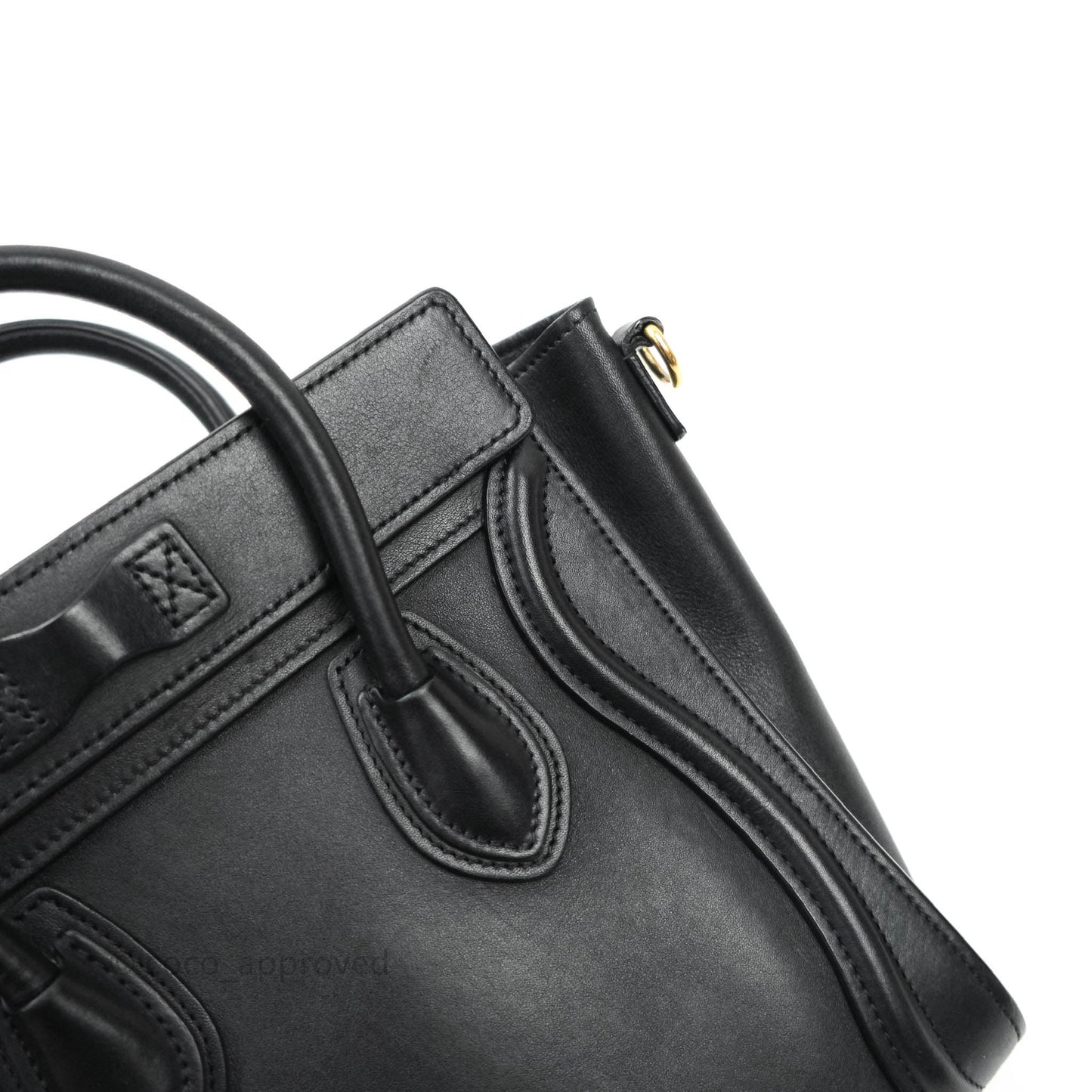 Celine Nano Luggage in Black Calfskin Antique Gold Hardware