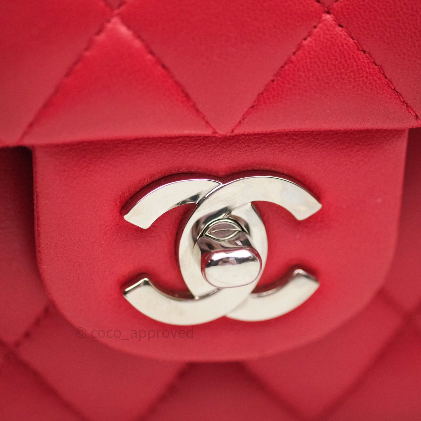 Chanel Classic M/L Medium Double Flap Bag Red Lambskin Silver Hardware