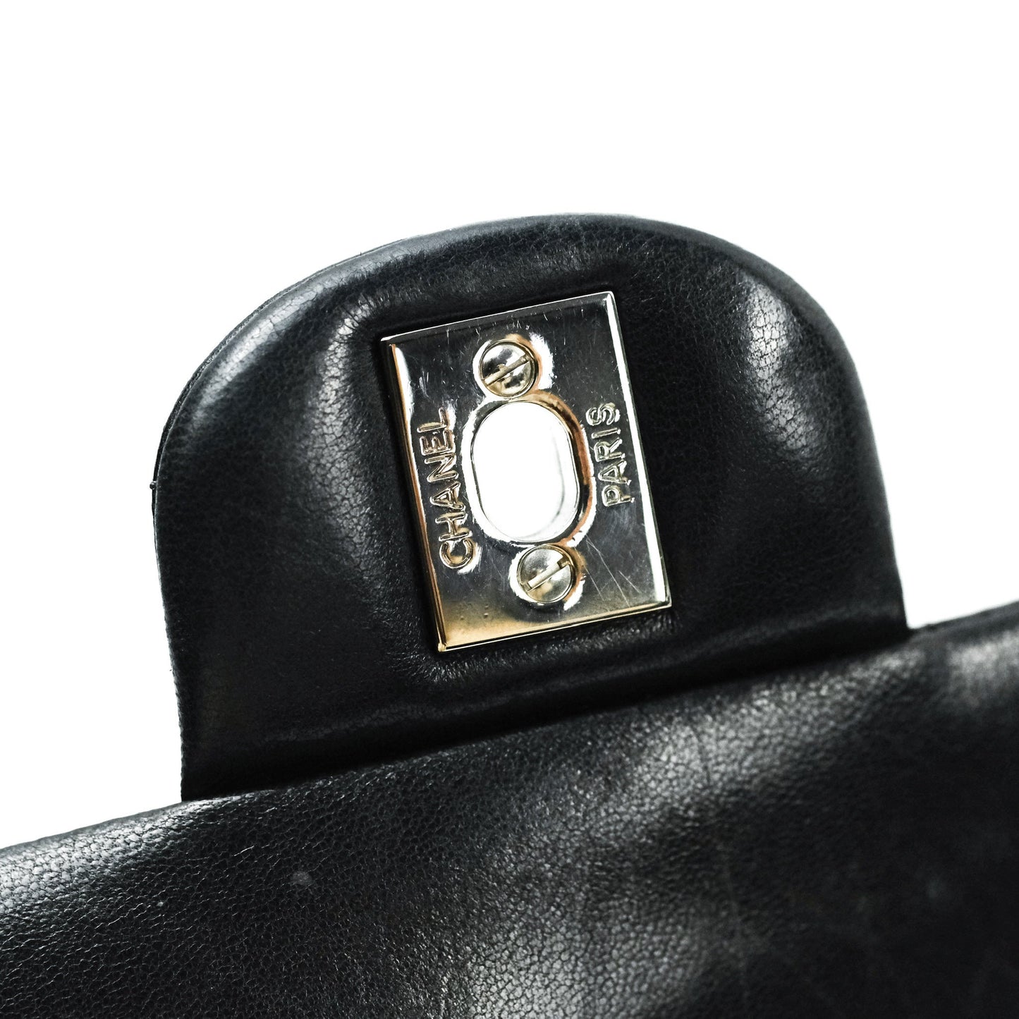 Chanel Classic M/L Medium Double Flap Black Lambskin Silver Hardware