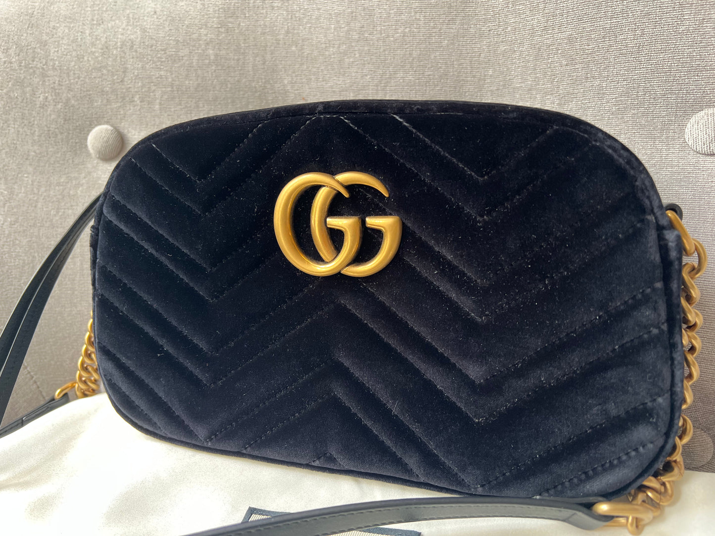 Luxury Gucci GG Black Velvet Marmont Small Shoulder Bag
