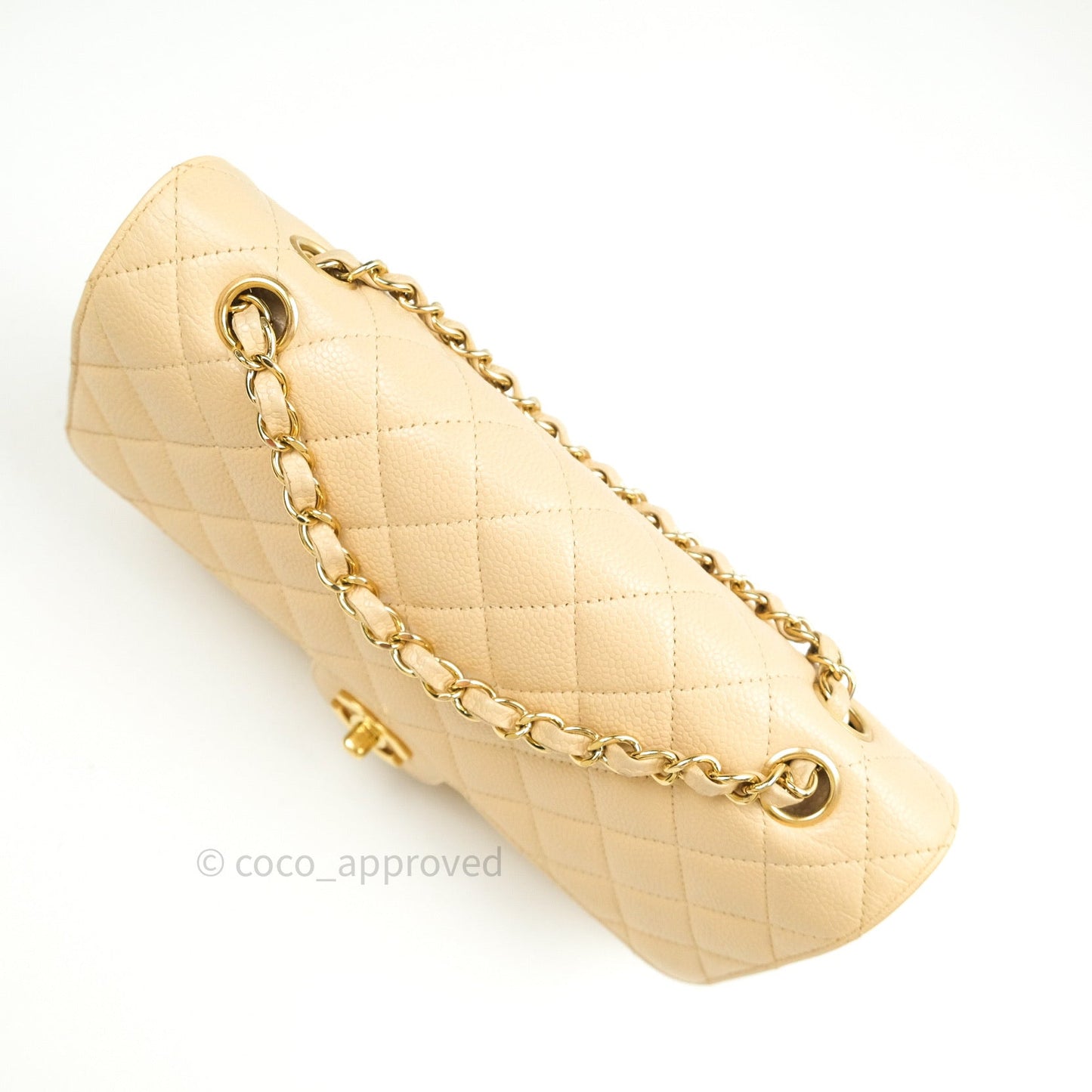Chanel Quilted M/L Medium Double Flap Beige Clair Caviar Gold Hardware