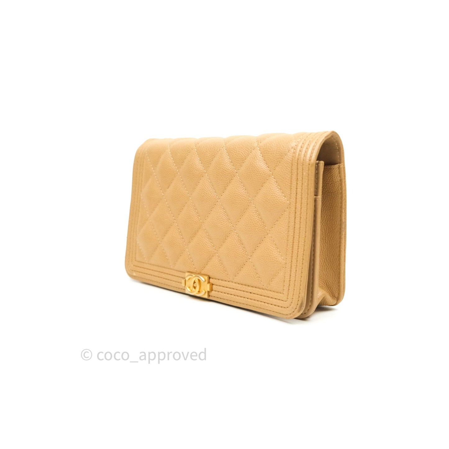 Chanel Quilted Boy Wallet on Chain WOC Beige Caviar Gold Hardware
