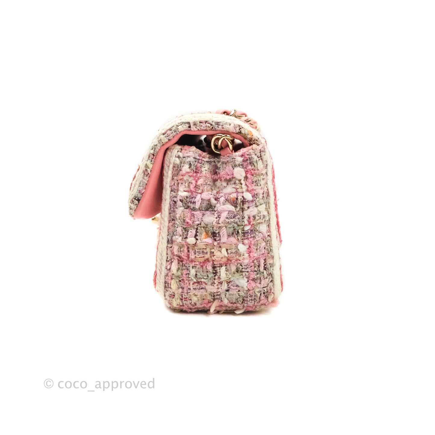 Chanel Quilted Mini Rectangular Pink Tweed Gold Hardware