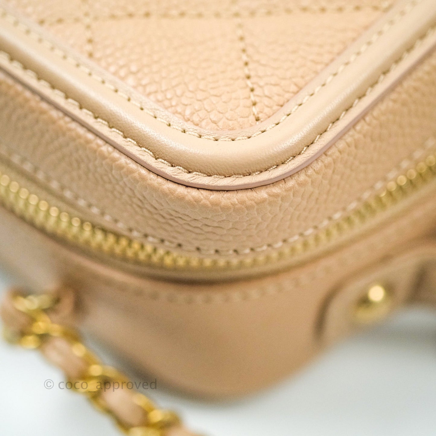 Chanel Quilted Small CC Filigree Vanity Case Beige Beige Caviar