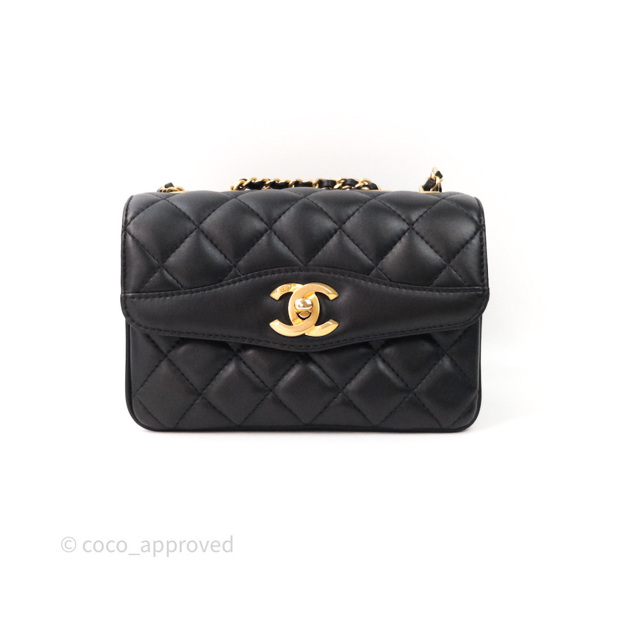 Chanel Coco Vintage Flap Small Bag Black Lambskin Gold Hardware