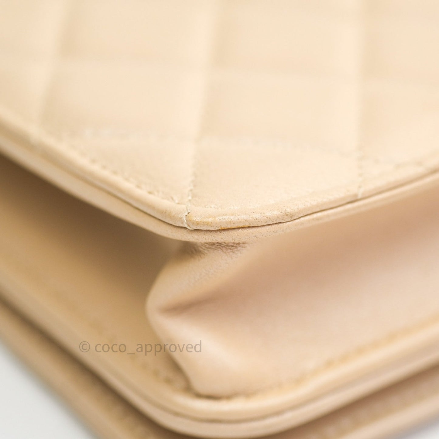 Chanel Quilted Beige Iridescent Lambskin Pearl Wallet On Chain WOC