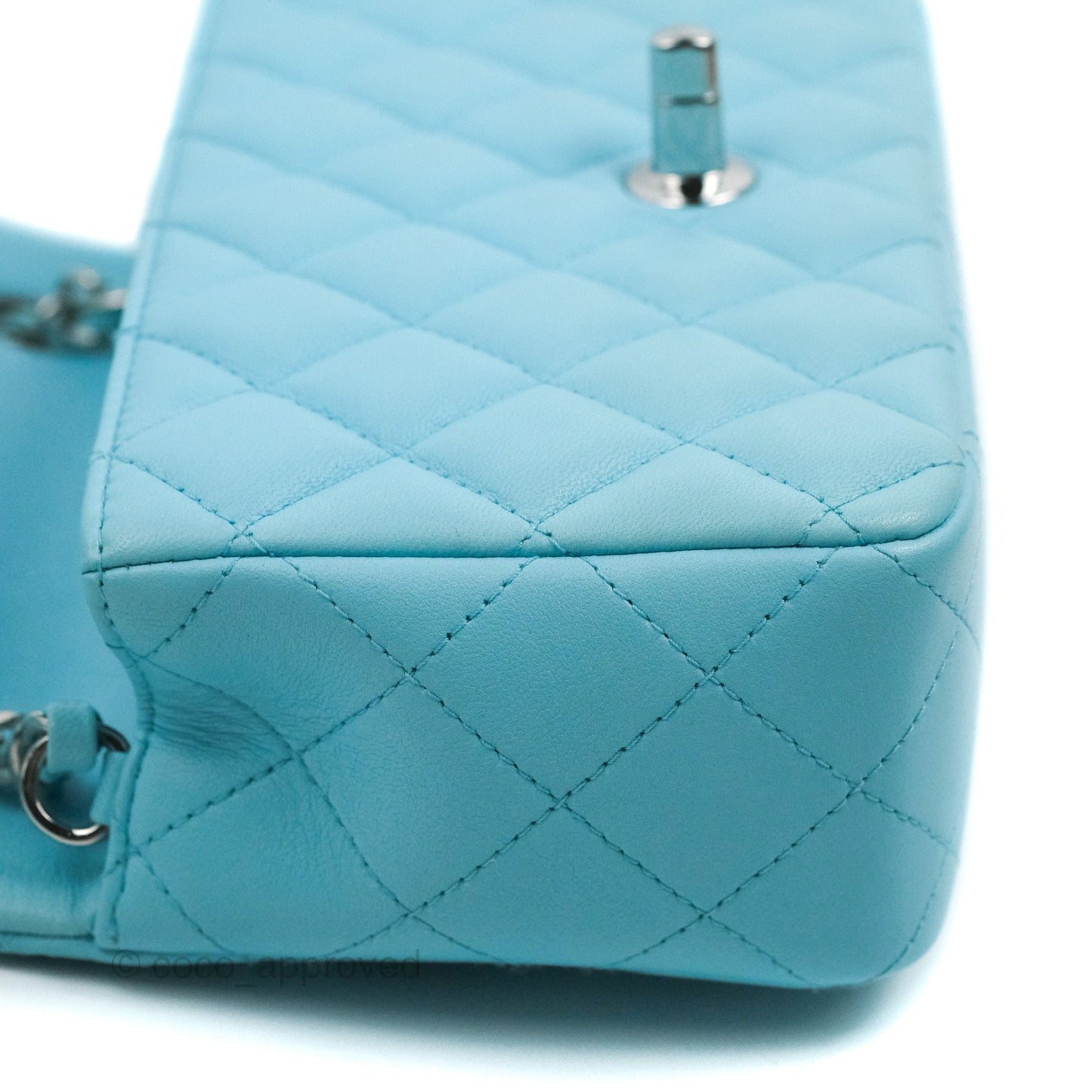 Chanel Quilted Mini Rectangular Flap Light Blue Lambskin Silver Hardware
