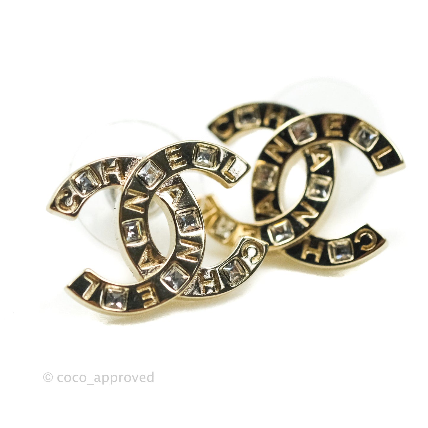 Chanel CC Earrings Gold Tone Crystal