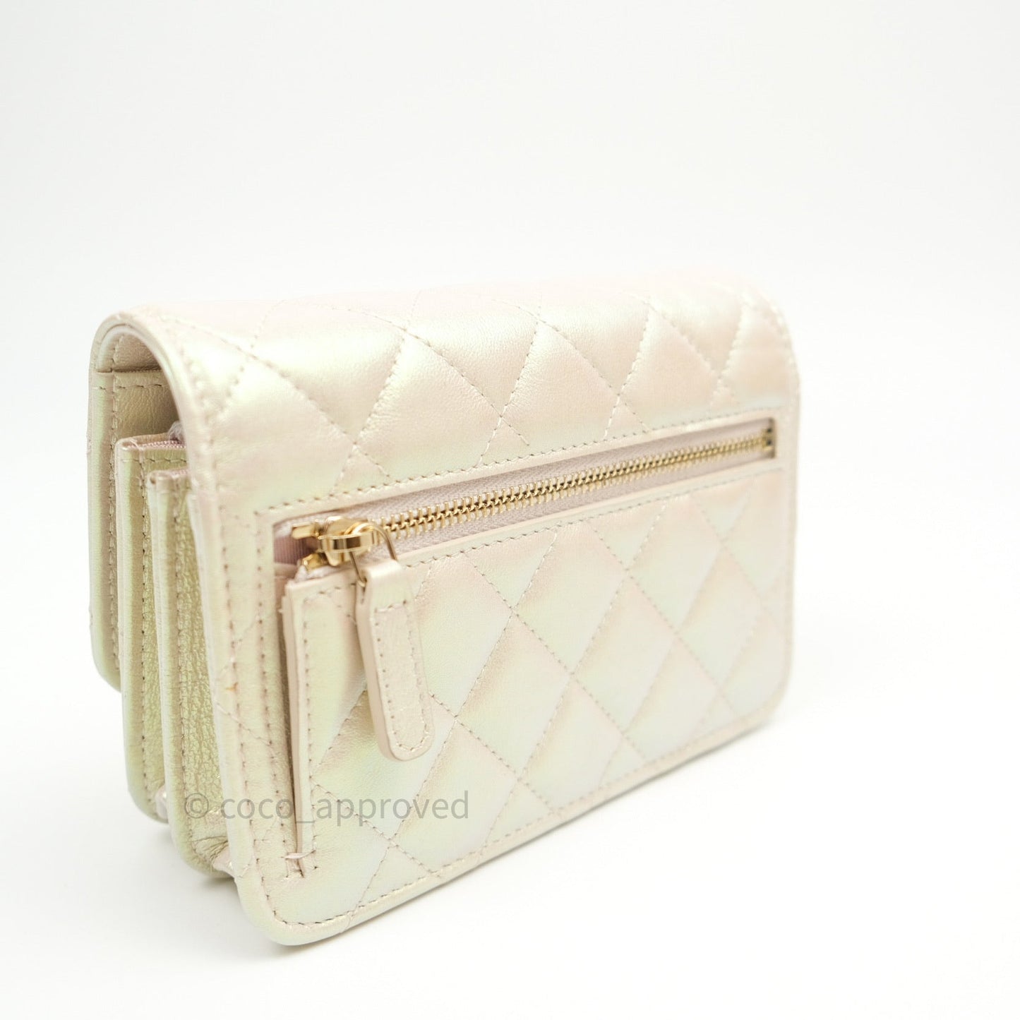 Chanel Quilted Mini Wallet on Chain WOC Iridescent Ivory Gold Hardware 20A
