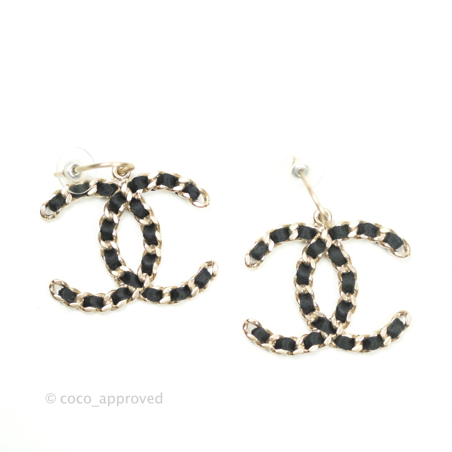 Chanel Satin CC Chain Earrings Light Gold