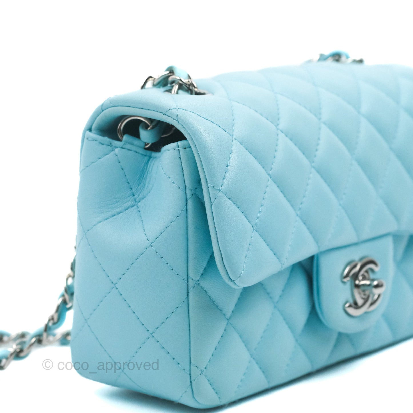 Chanel Quilted Mini Rectangular Flap Light Blue Lambskin Silver Hardware