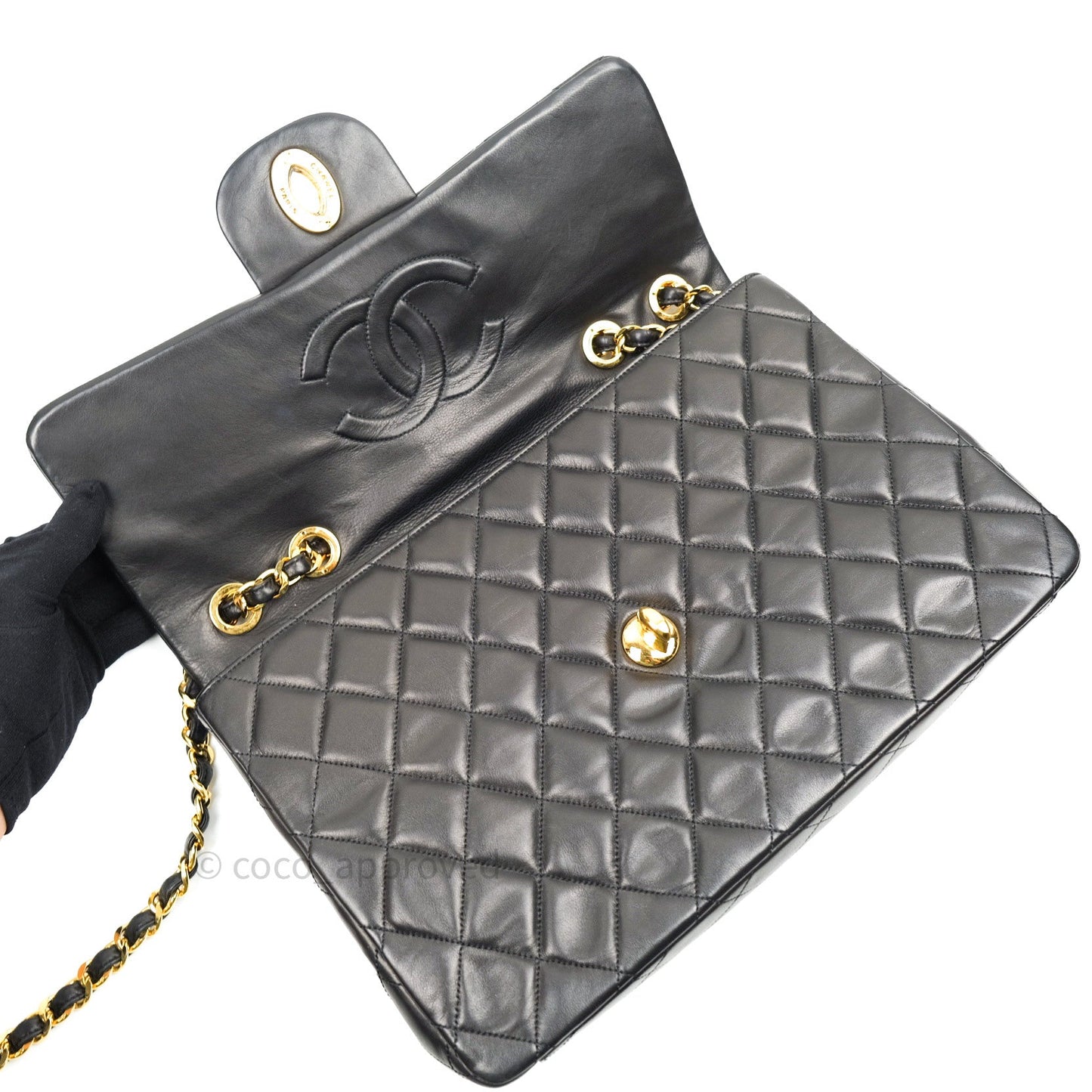 Chanel Vintage XL Jumbo Single Flap Black Lambskin 24K Gold Hardware